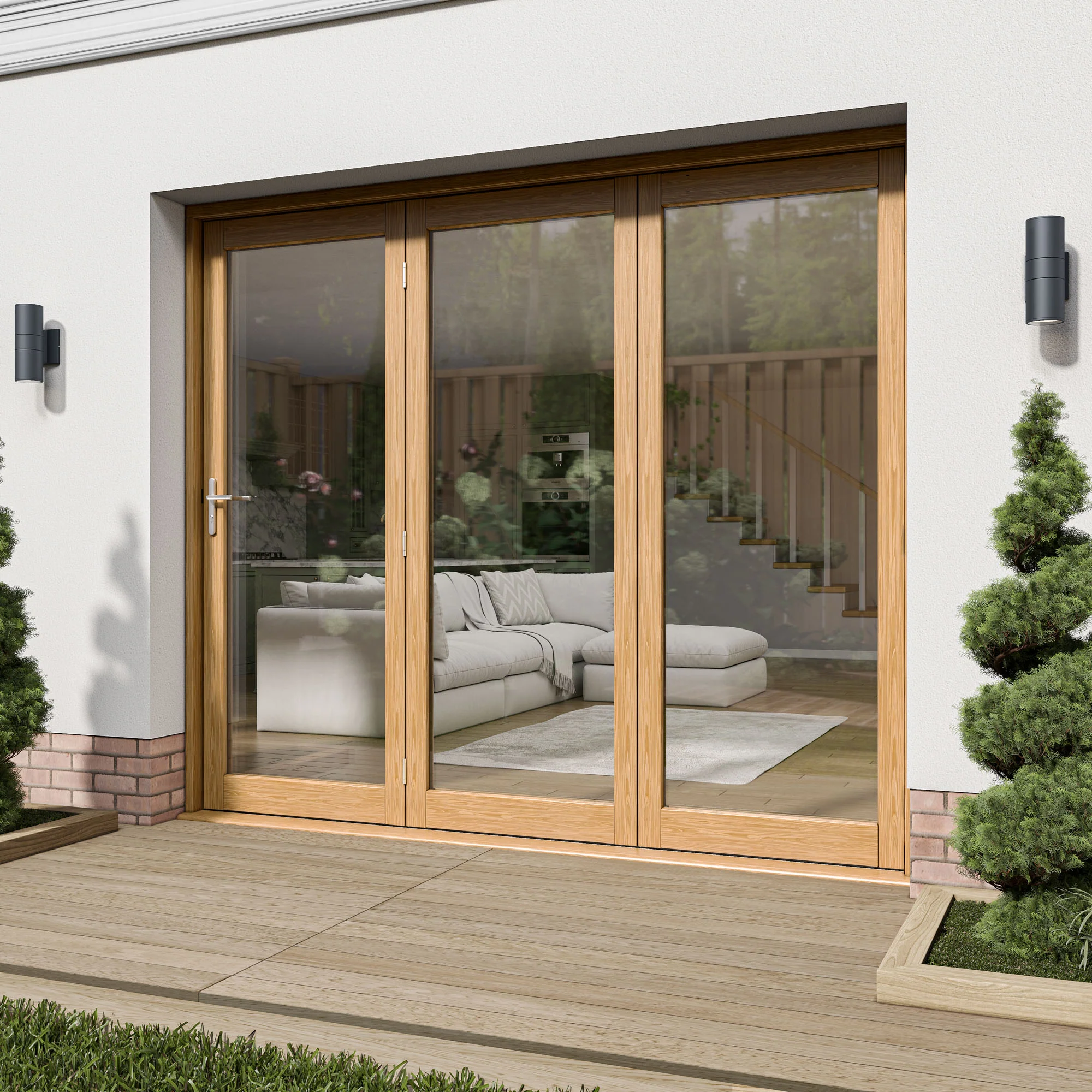 Oak External Fully Finished External Folding Patio Door Set 3+0 (OAKFOLD+HW) - Image 7