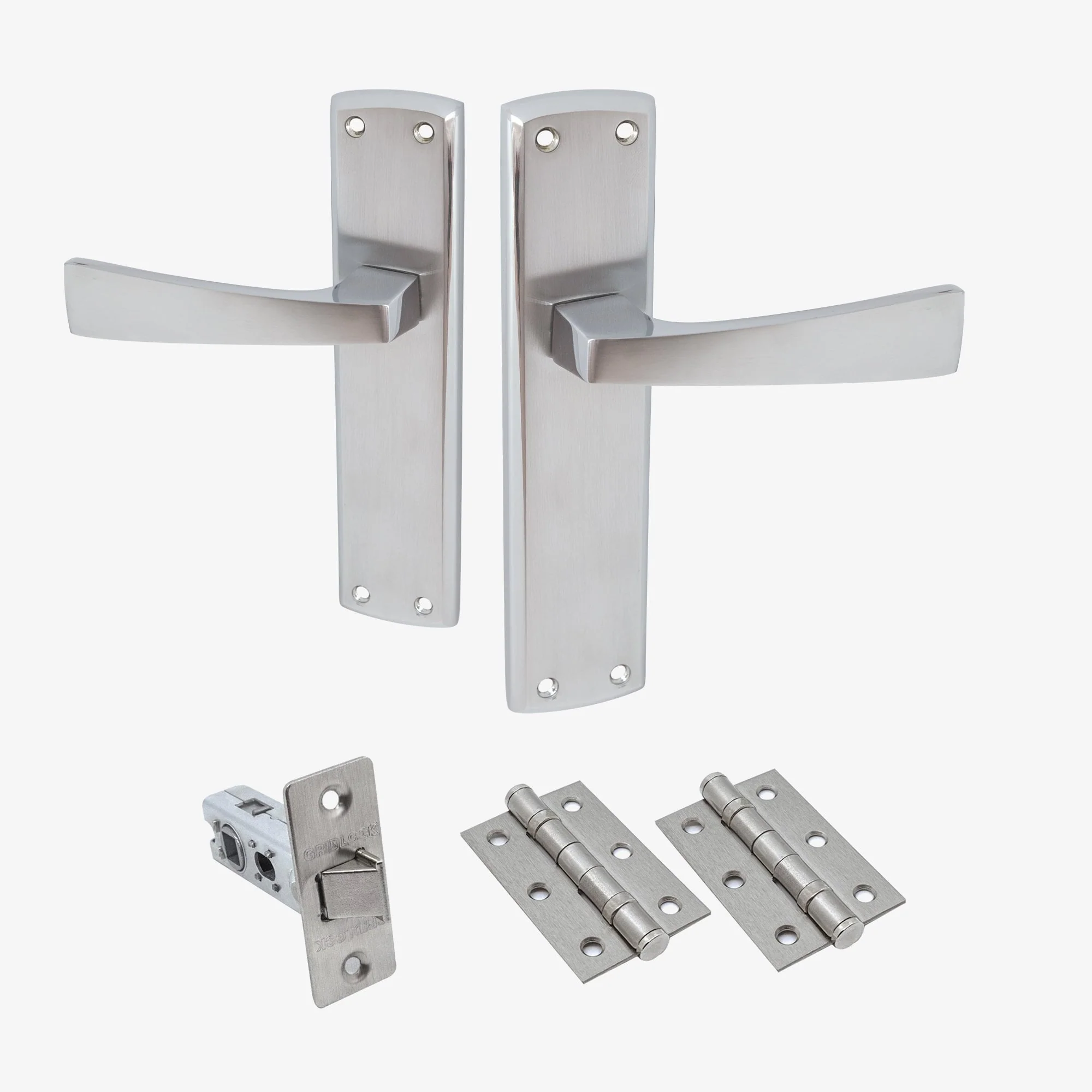 Ritz Lever on Backplate Door Handle Set - Polished Chrome / Satin Chrome (122284)