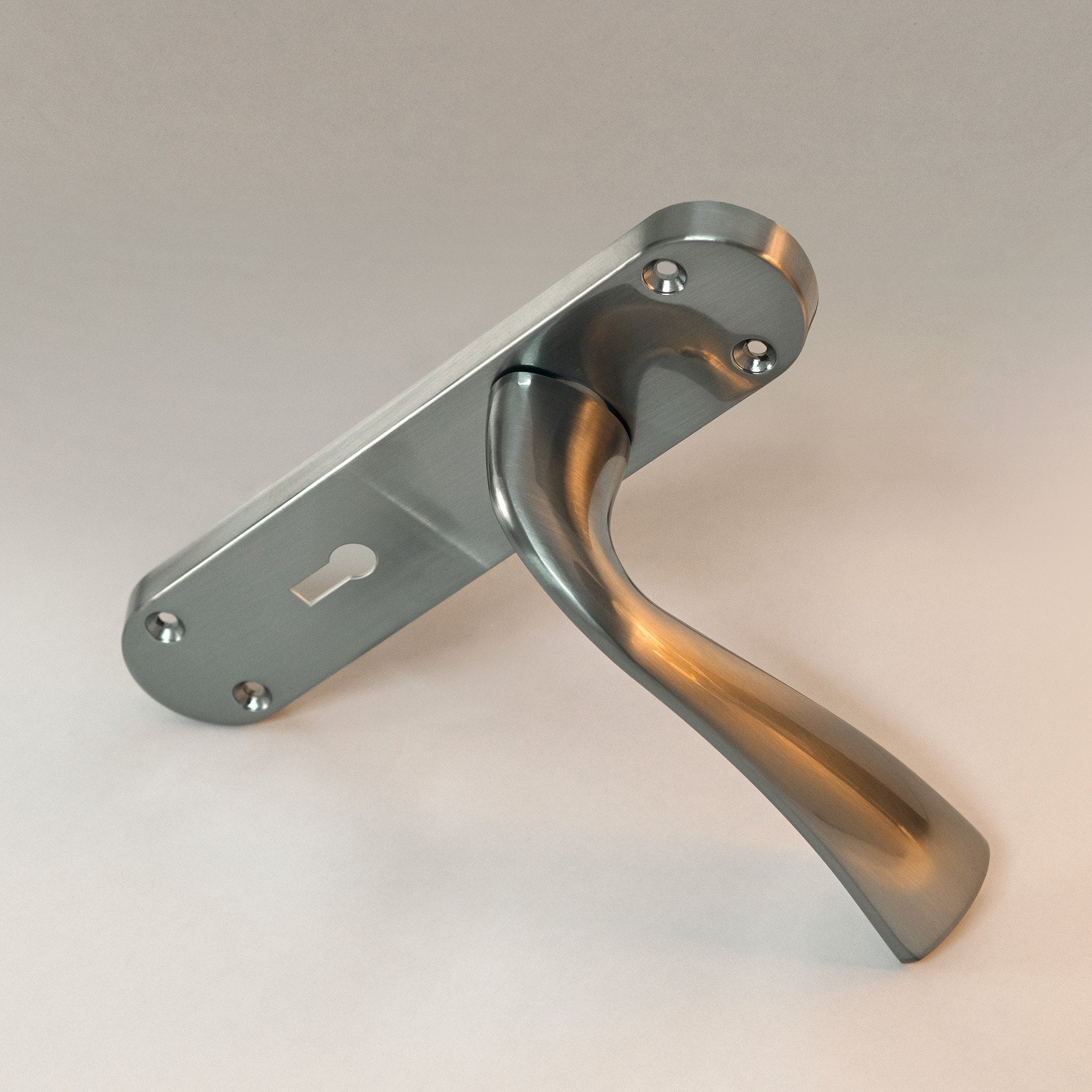 Scimitar Lever and Lock on Backplate Bathroom Door Handle Set - Satin Chrome (122293) - Image 3