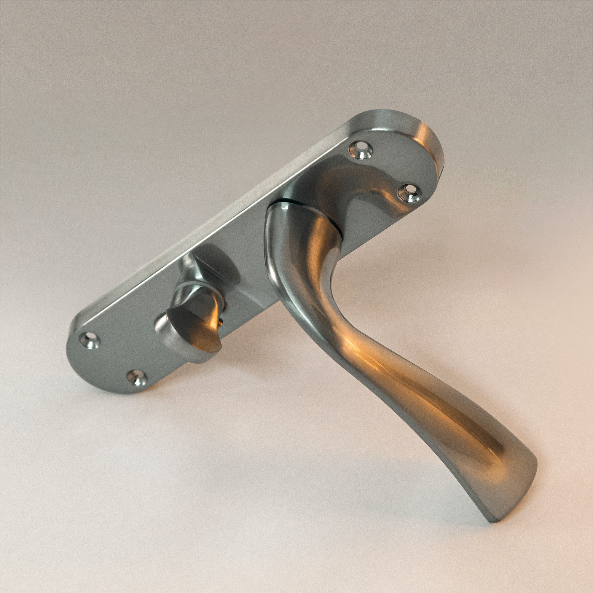 Scimitar Lever on Backplate Bathroom Door Handle Set - Satin Chrome (122292) - Image 3
