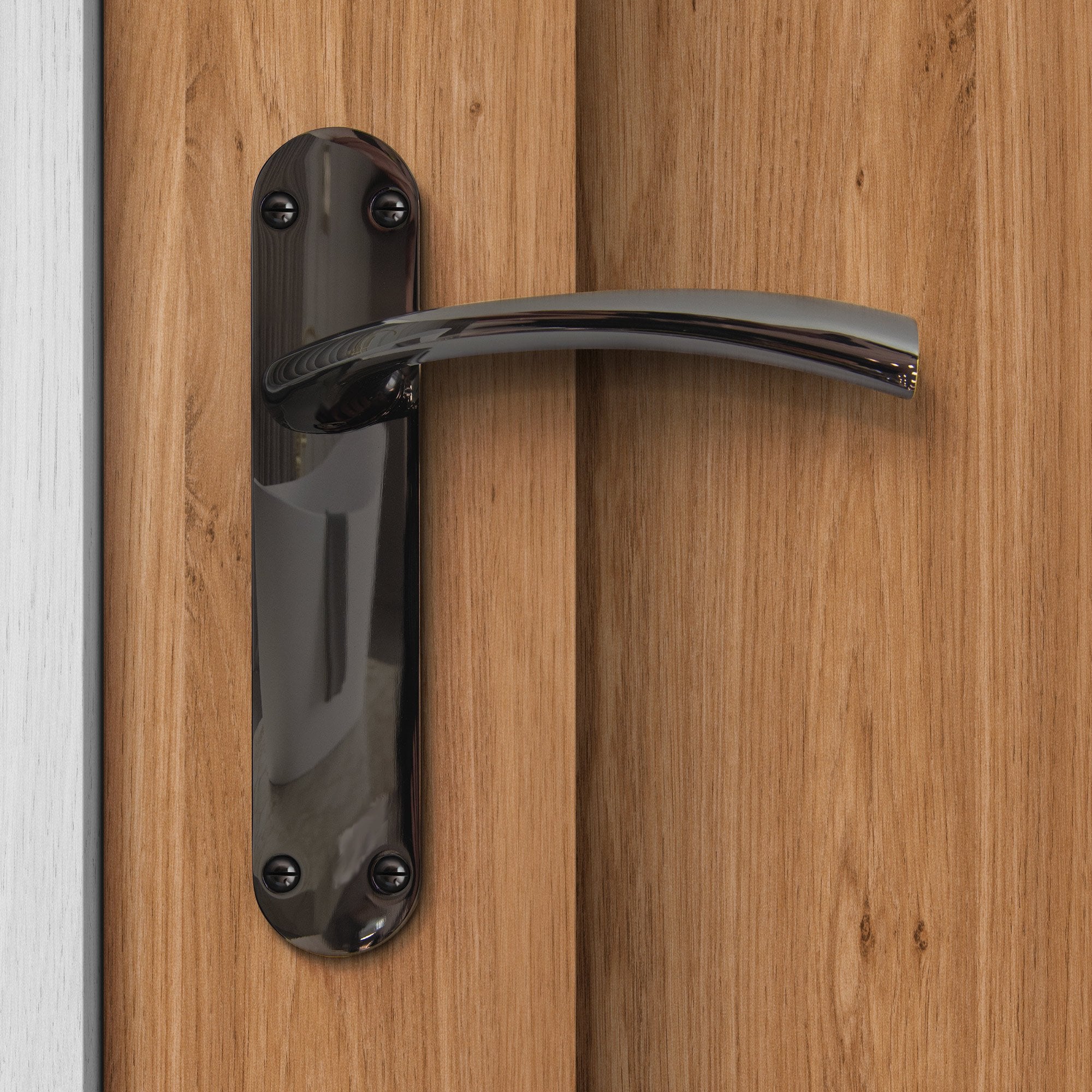 Scimitar Lever on Backplate Door Handle Set - Black Nickel (122295) - Image 2