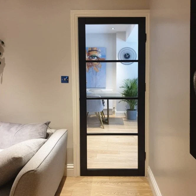 Jet Black Internal Fully Finished Industrial Studio 4 Light Clear Glass Made-to-Measure Door (120539) - Image 7