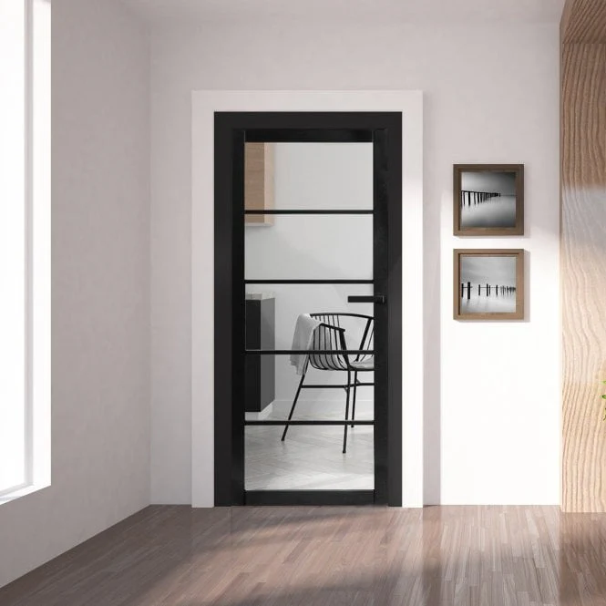 Jet Black Internal Fully Finished Industrial Studio 5 Light Clear Glass Made-to-Measure Door (120542)