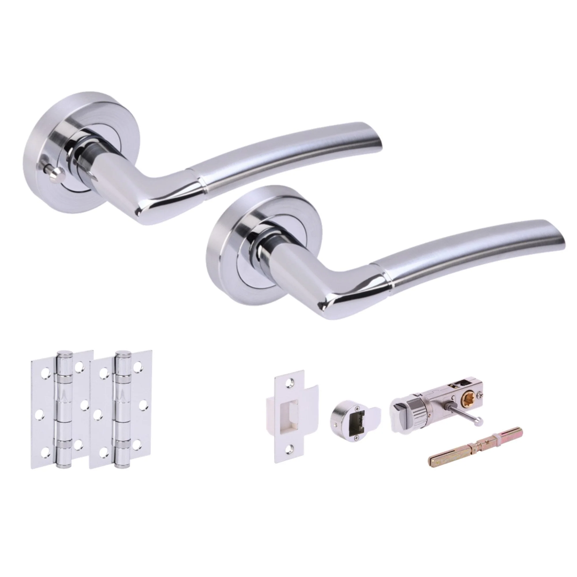 Orbit Round Rose Lever Door Bathroom Handle Set - Polished and Satin Chrome (341533)