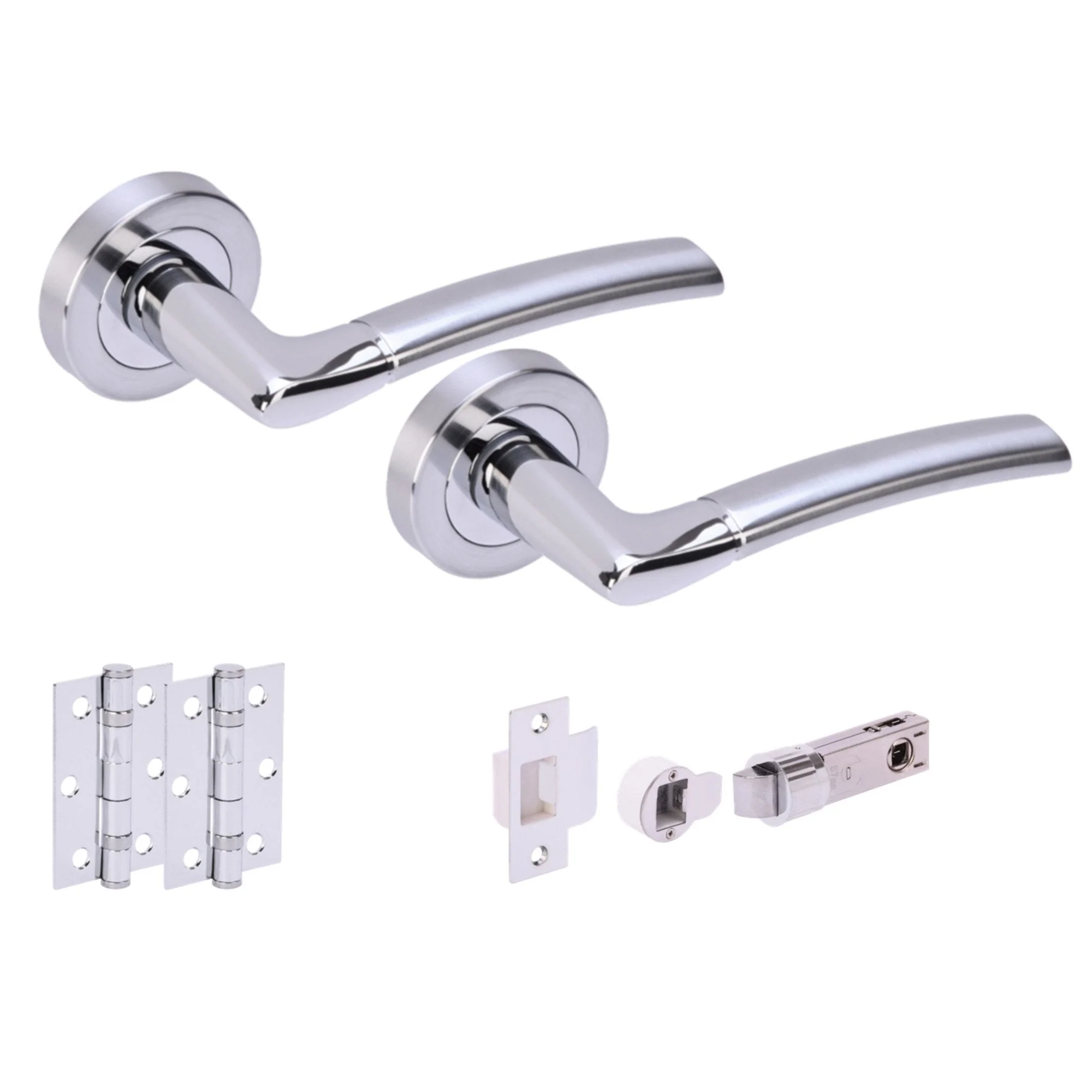 Orbit Round Rose Lever Door Handle Set - Polished and Satin Chrome (341532)