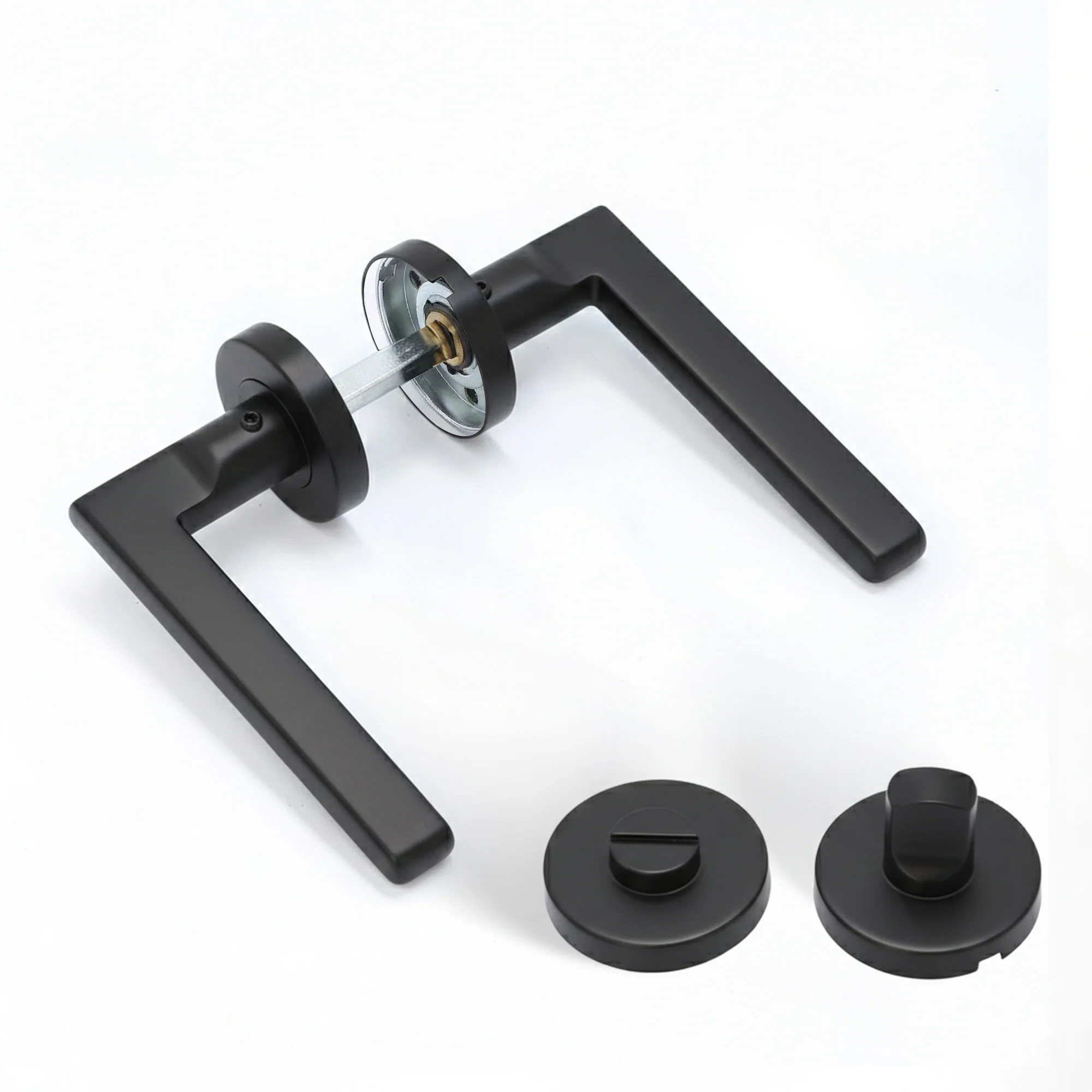 Superior Luna Lever on Round Rose Bathroom Handle Set - Matt Black (123503)