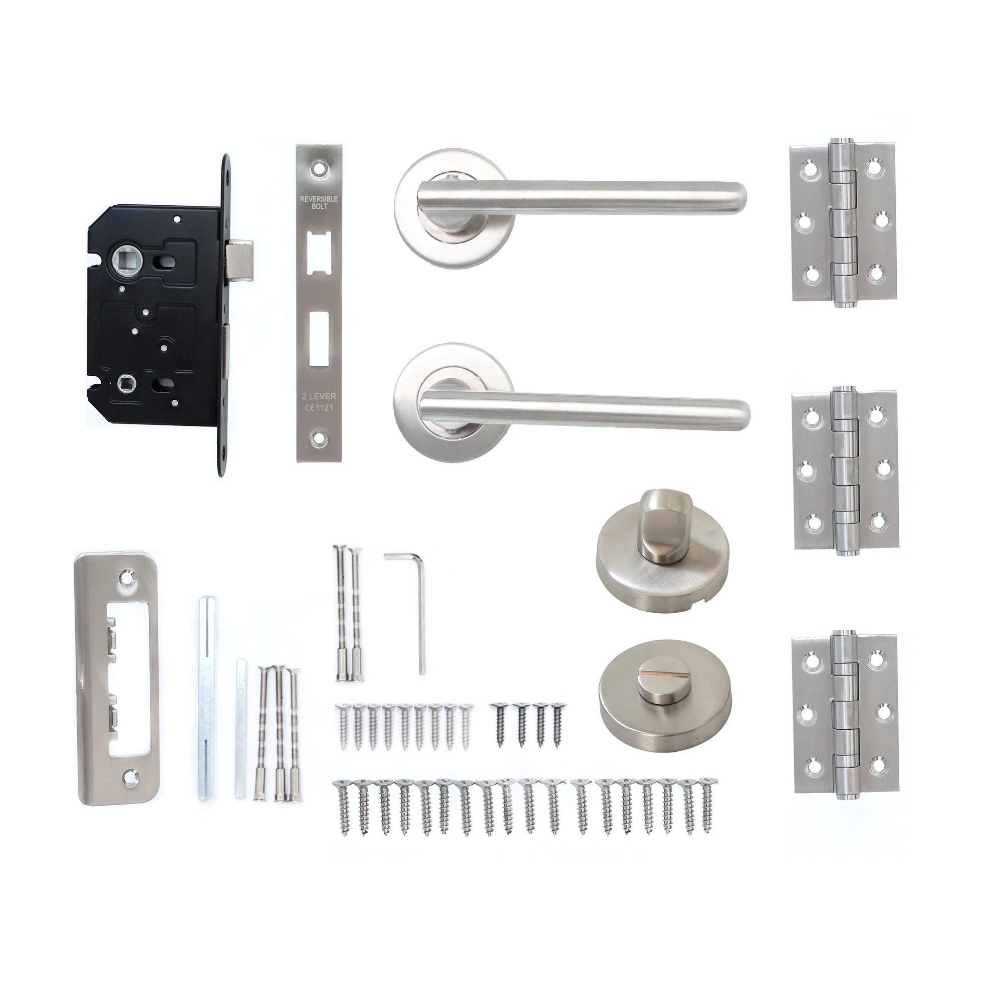 Superior Luna Lever on Round Rose Bathroom Handle Set - Satin Stainless Steel (123500) - Image 5