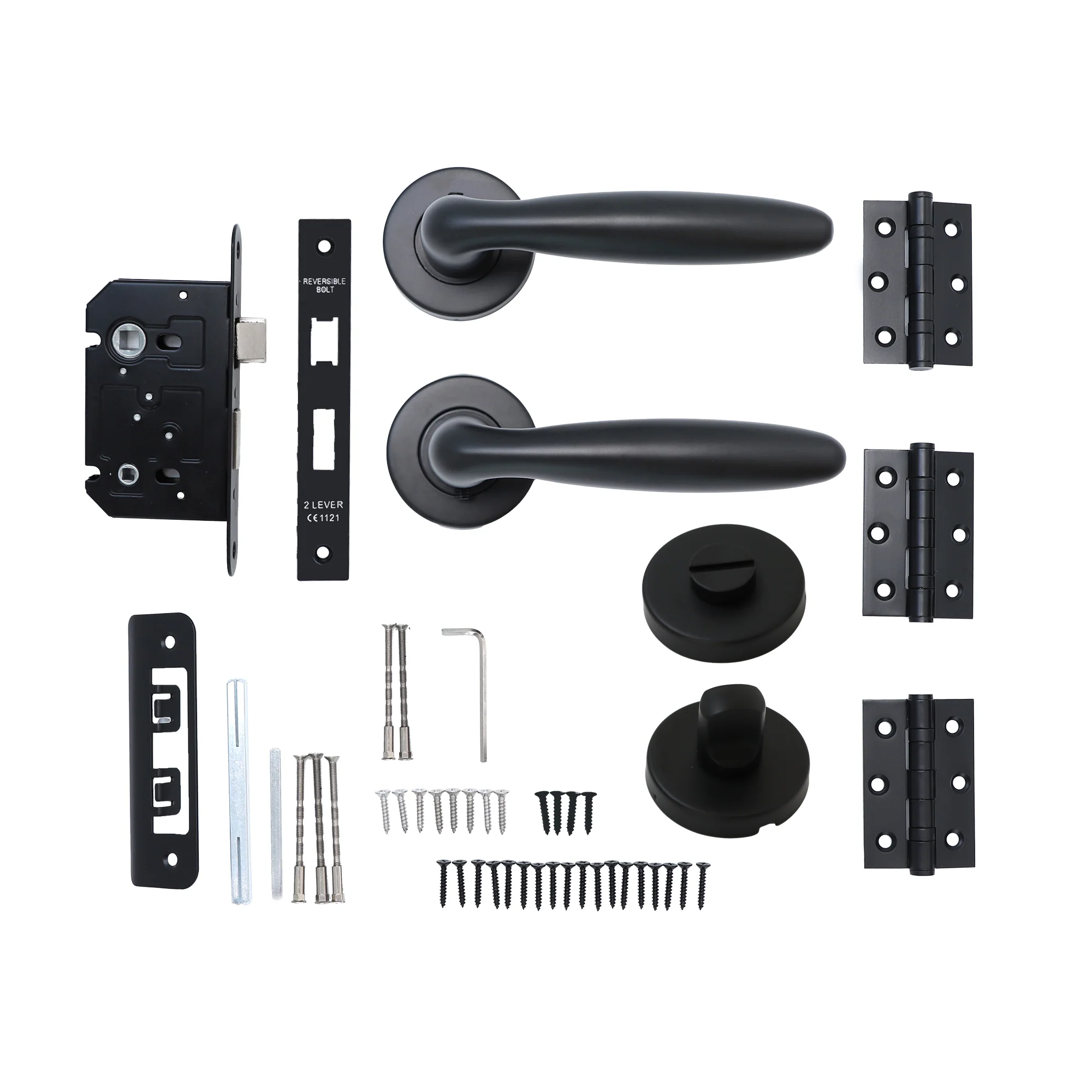 Superior Sirius Lever on Round Rose Bathroom Handle Set - Matt Black (123514)