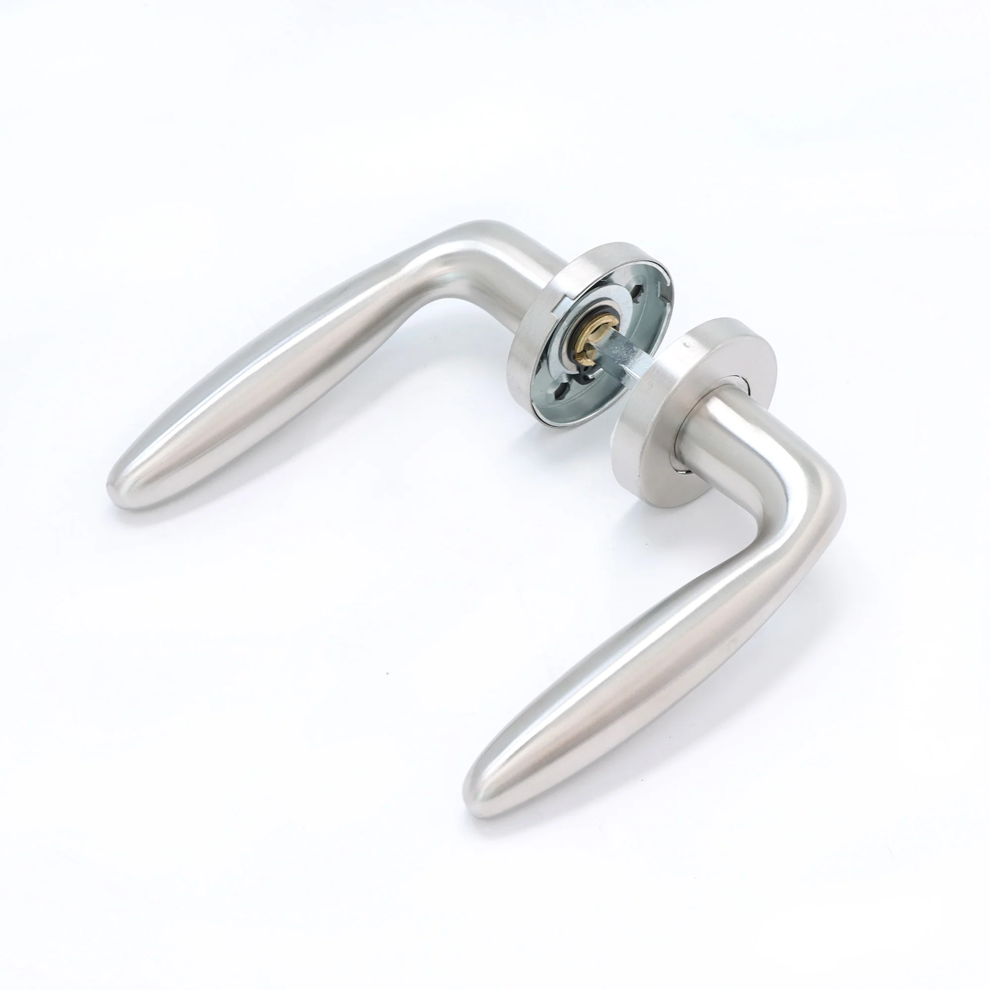 Superior Sirius Lever on Round Rose Bathroom Handle Set - Satin Stainless Steel (123511) - Image 2