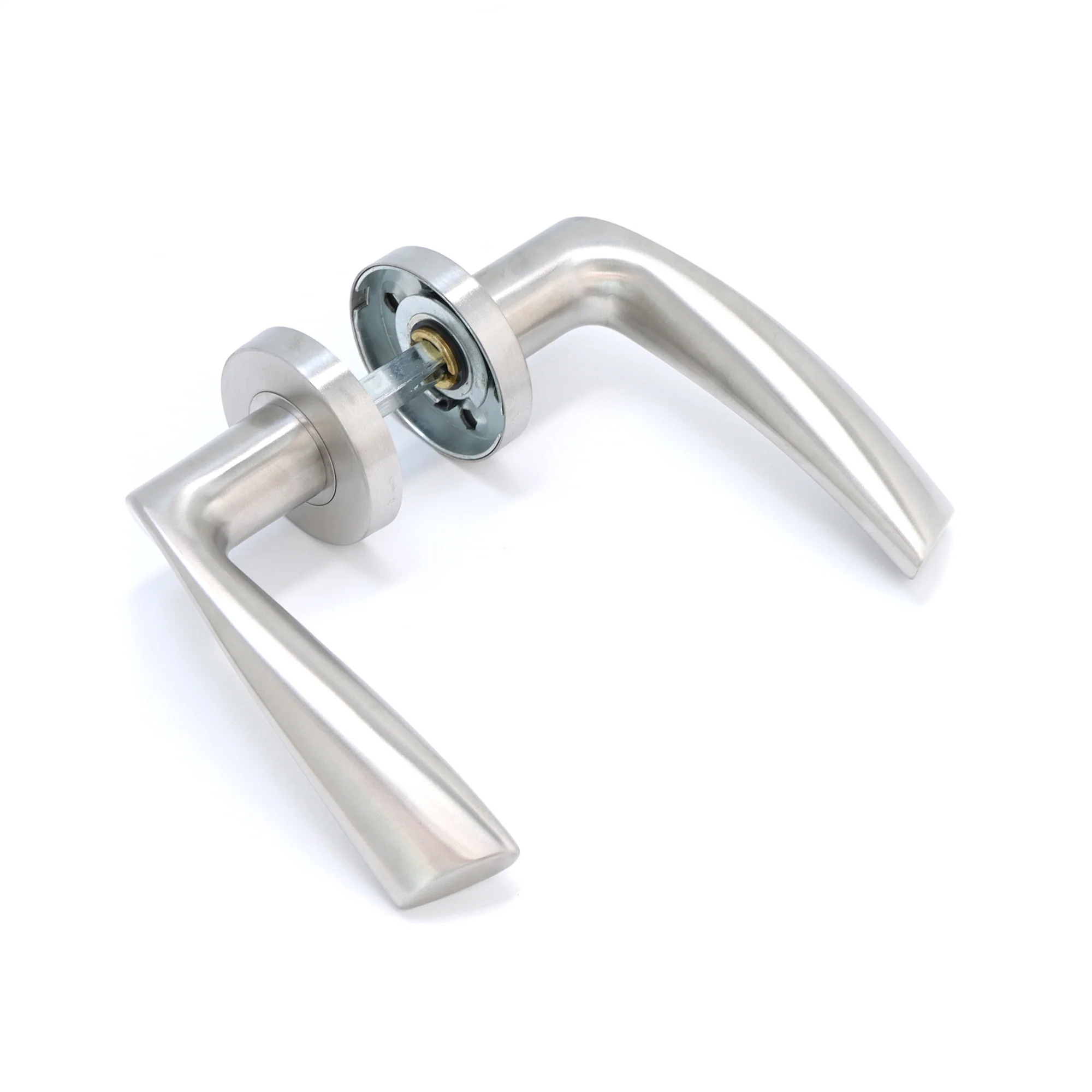 Superior Vega Lever on Round Rose Bathroom Handle Set - Satin Stainless Steel (123504) - Image 2