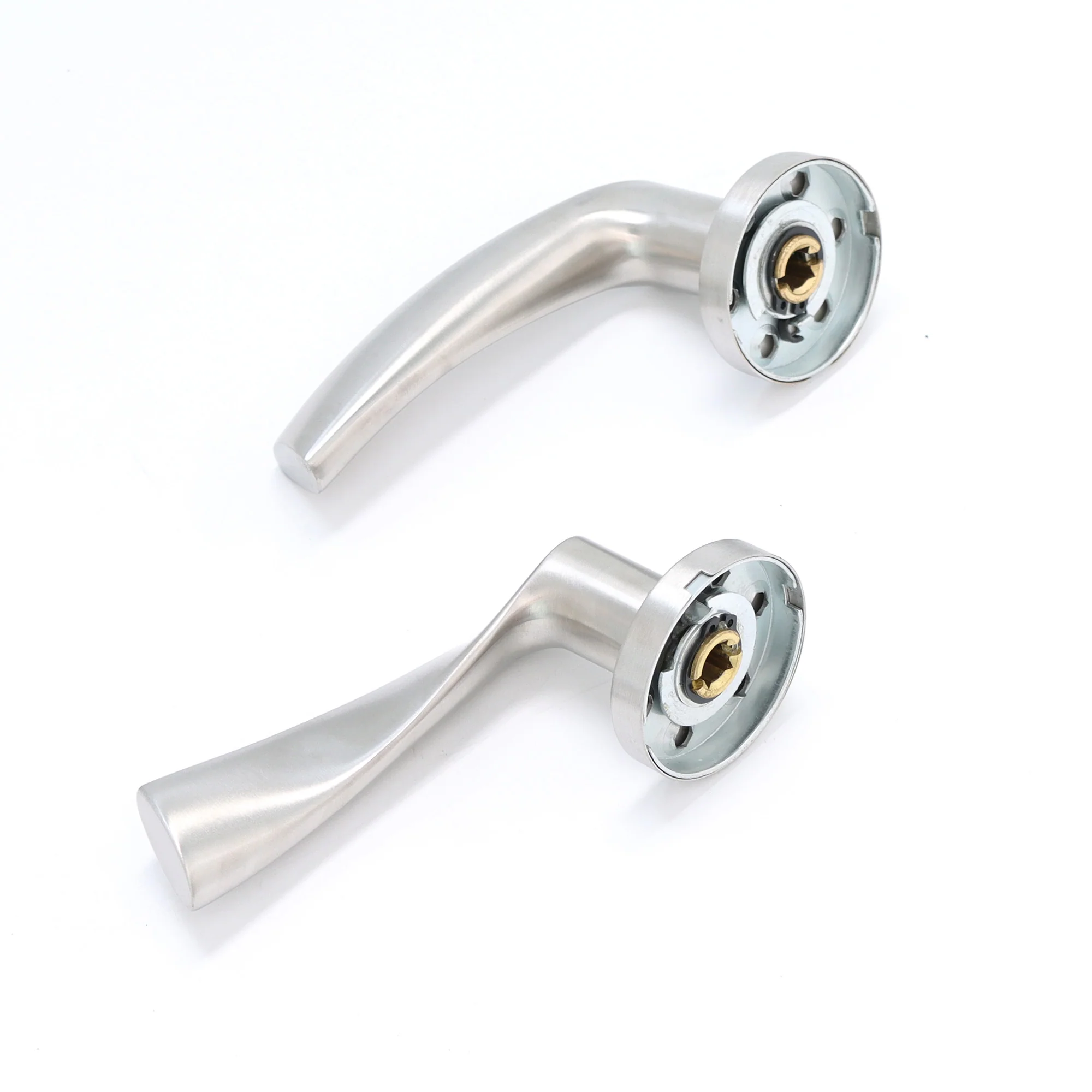 Superior Vega Lever on Round Rose Bathroom Handle Set - Satin Stainless Steel (123504) - Image 6