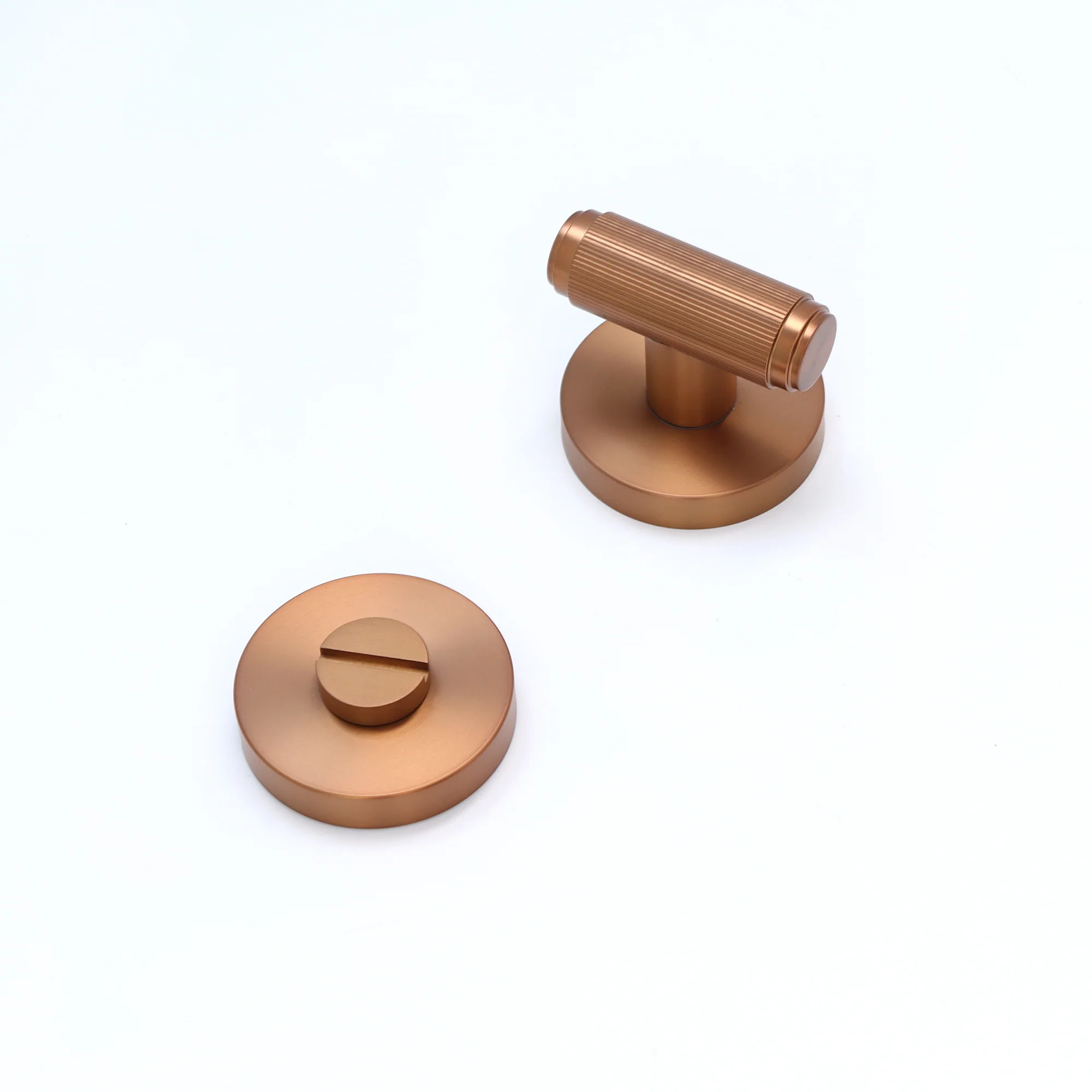 Fluted Lever on Round Rose Bathroom Door Handle Set - Rose Gold (123394) - Image 4