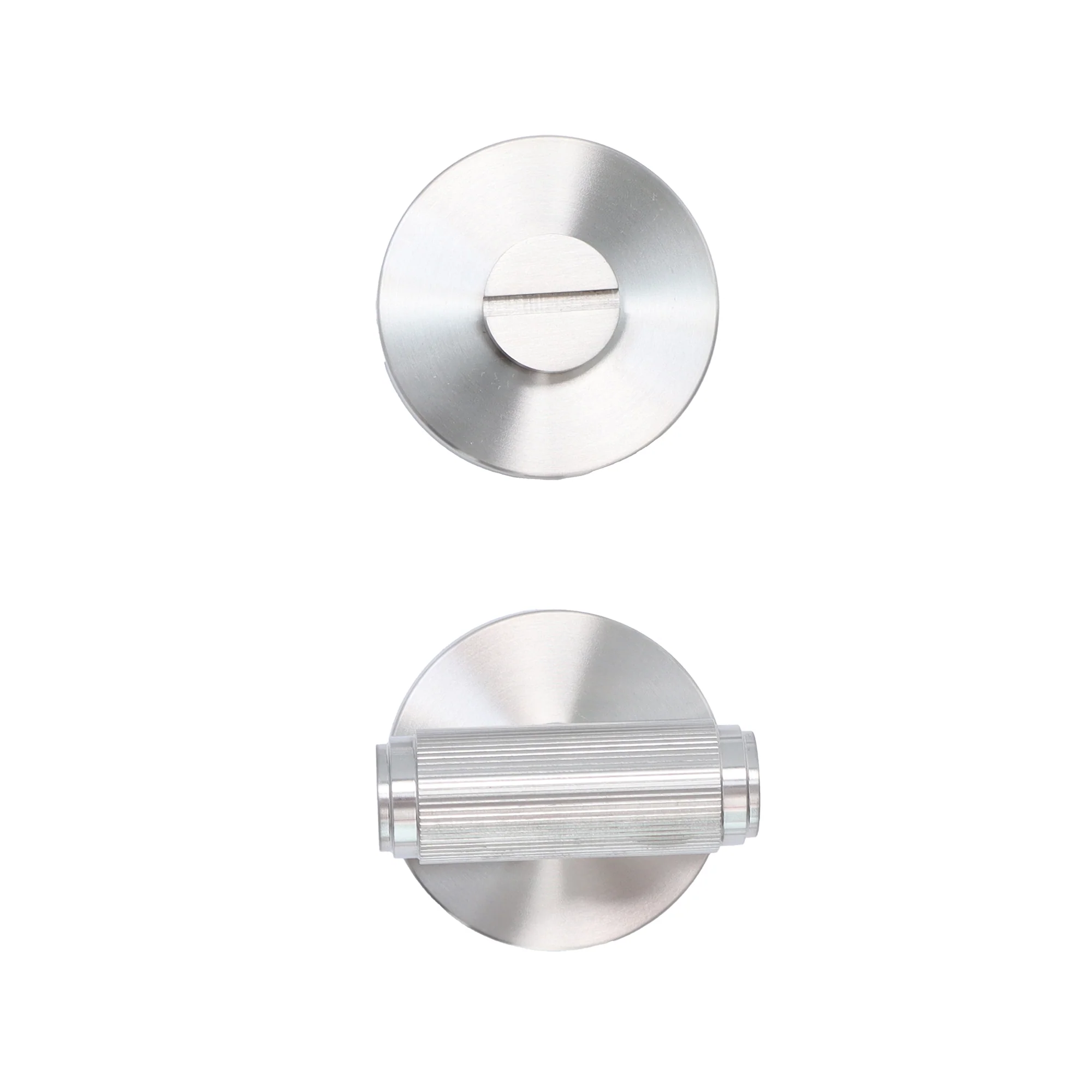 Fluted Lever on Round Rose Bathroom Door Handle Set - Satin Stainless Steel (123391) - Image 3