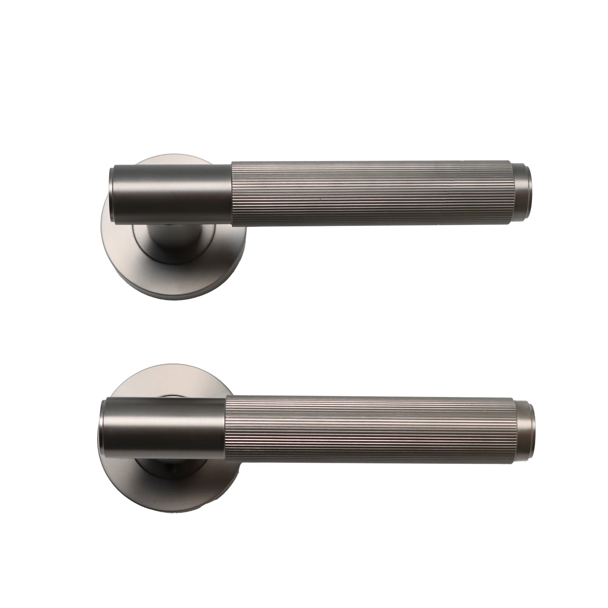 Fluted Lever on Round Rose Door Handle Set - Gun Metal (123385)