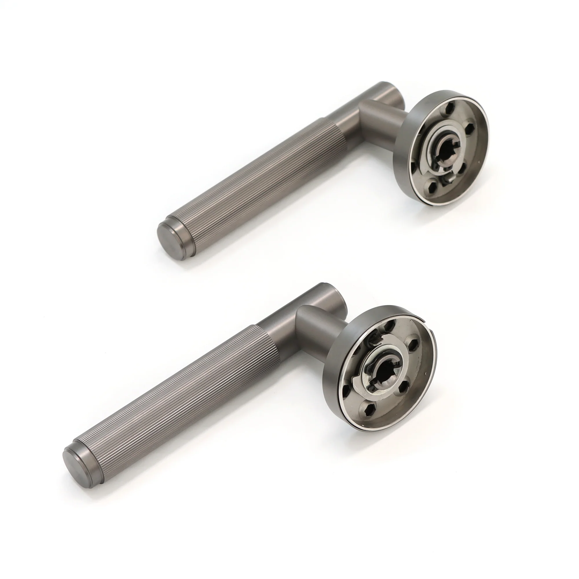 Fluted Lever on Round Rose Door Handle Set - Gun Metal (123385) - Image 4