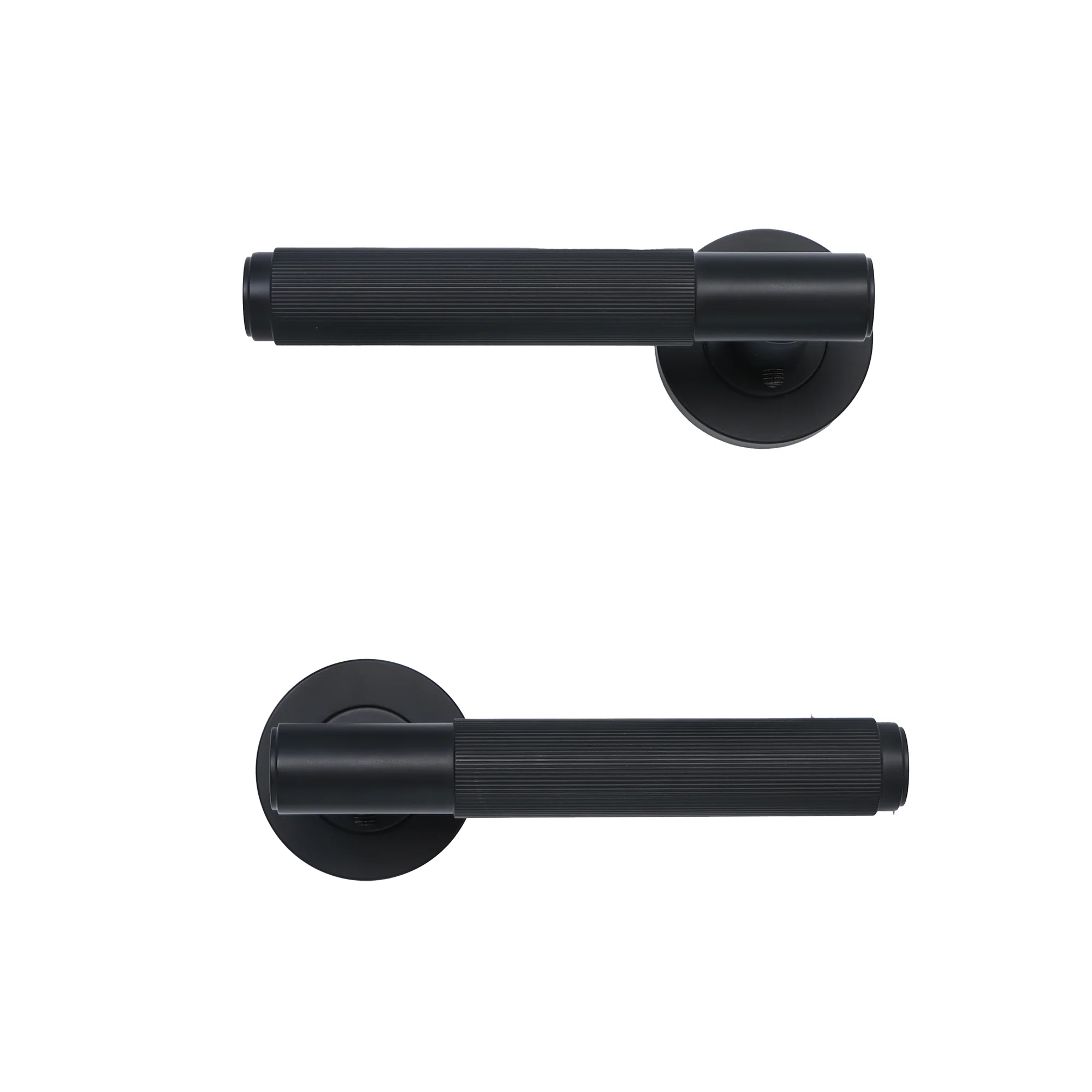Fluted Lever on Round Rose Door Handle Set - Matt Black (123383) - Image 3