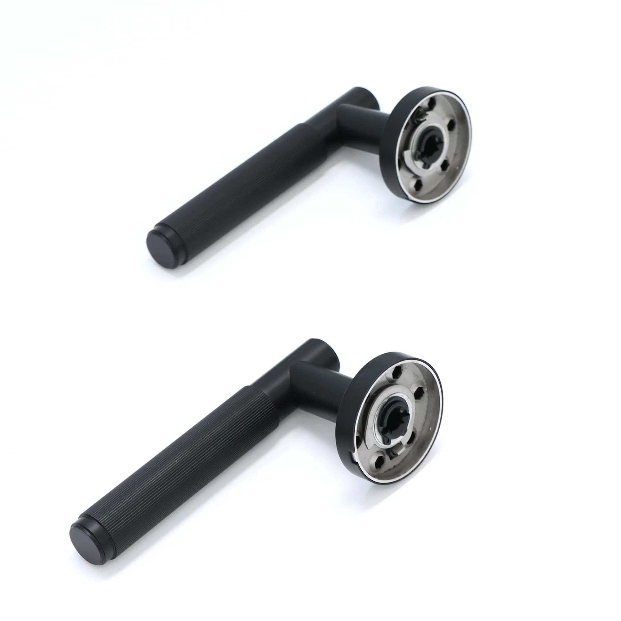 Fluted Lever on Round Rose Door Handle Set - Matt Black (123383) - Image 6