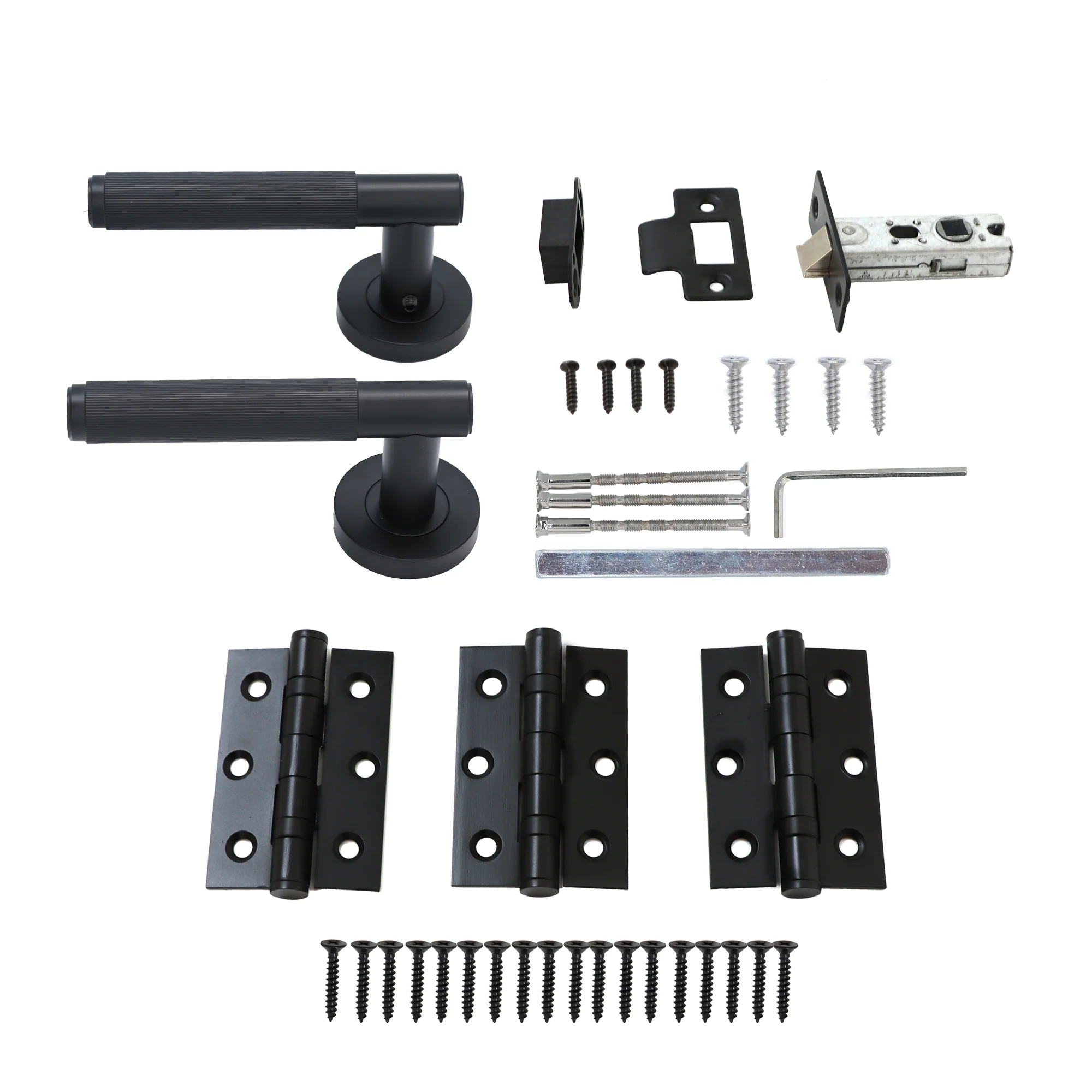 Fluted Lever on Round Rose Door Handle Set - Matt Black (123383) - Image 7