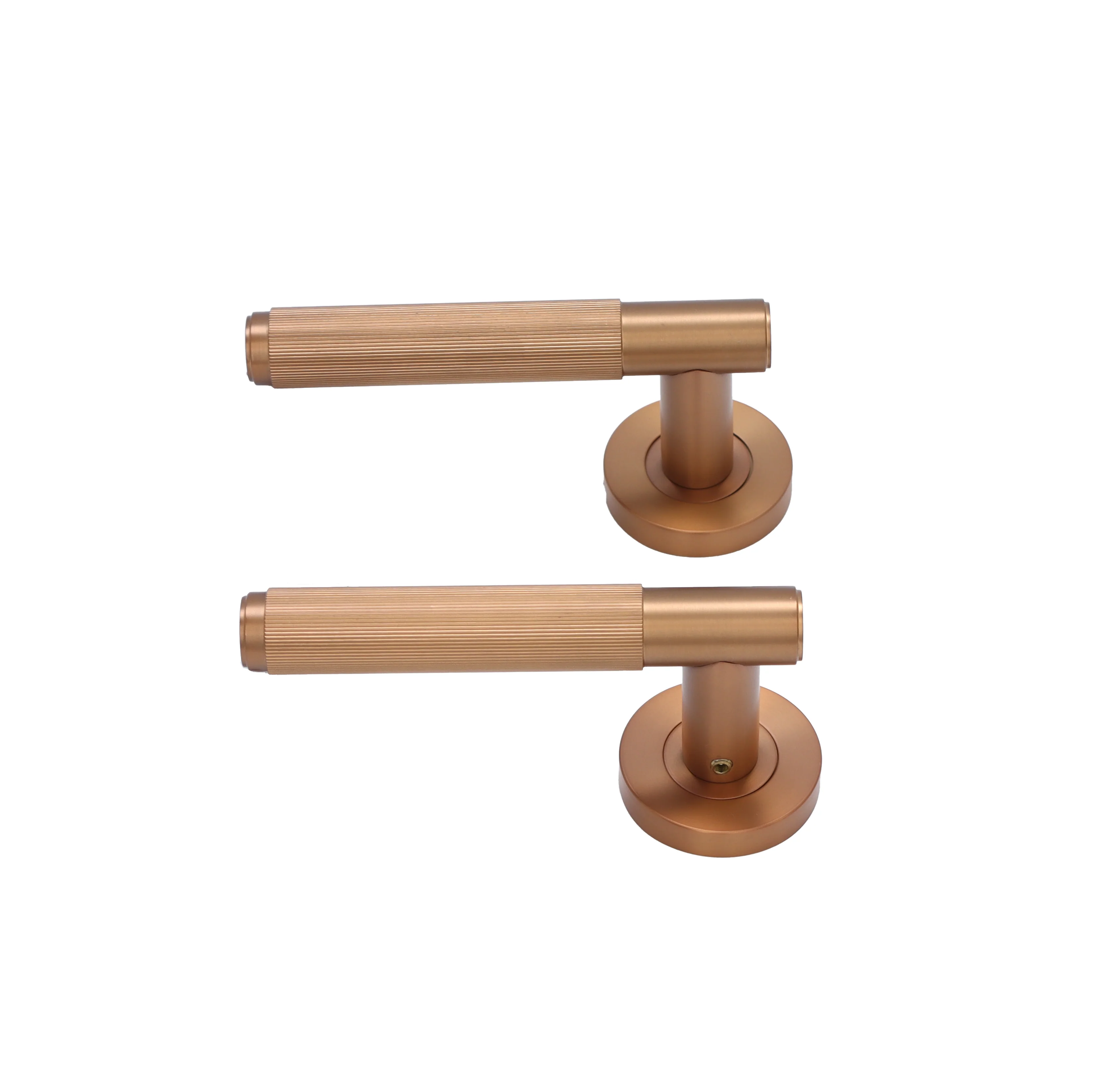 Fluted Lever on Round Rose Door Handle Set - Rose Gold (123384)