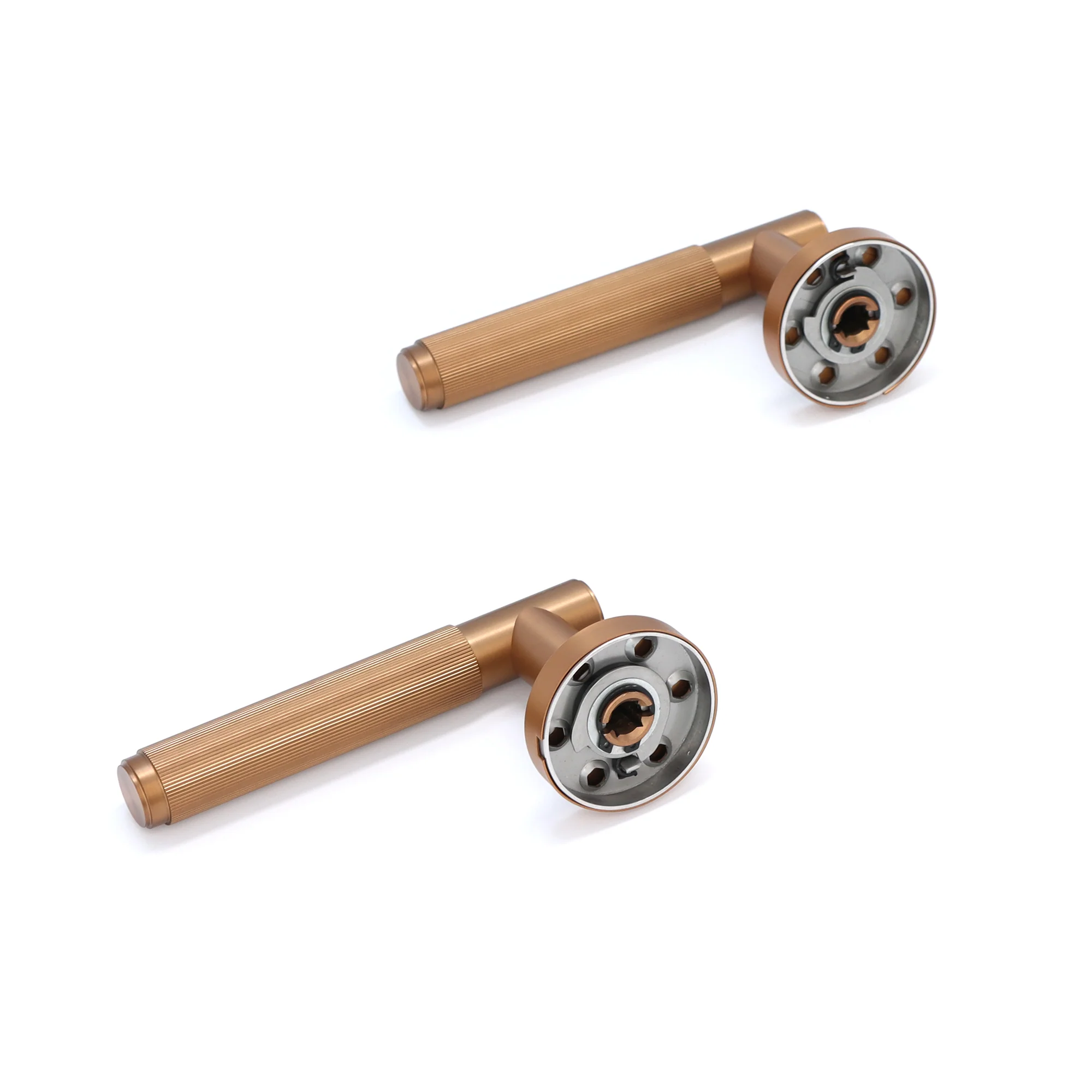 Fluted Lever on Round Rose Door Handle Set - Rose Gold (123384) - Image 4