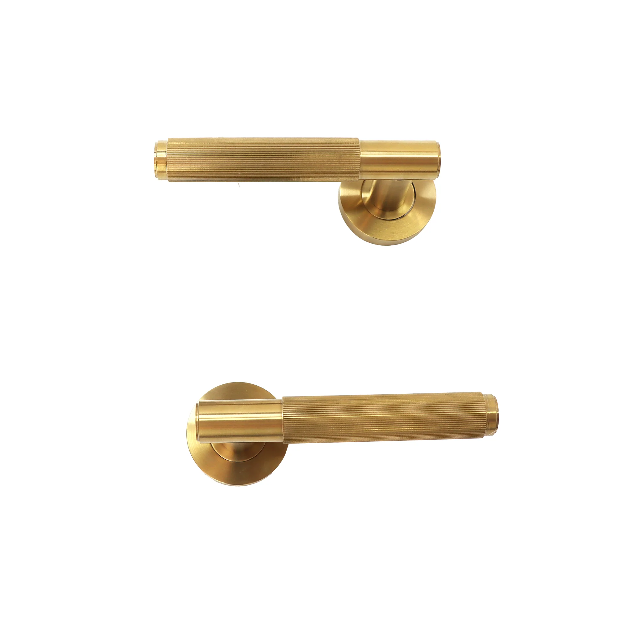 Fluted Lever on Round Rose Door Handle Set - Satin Gold (123382) - Image 6