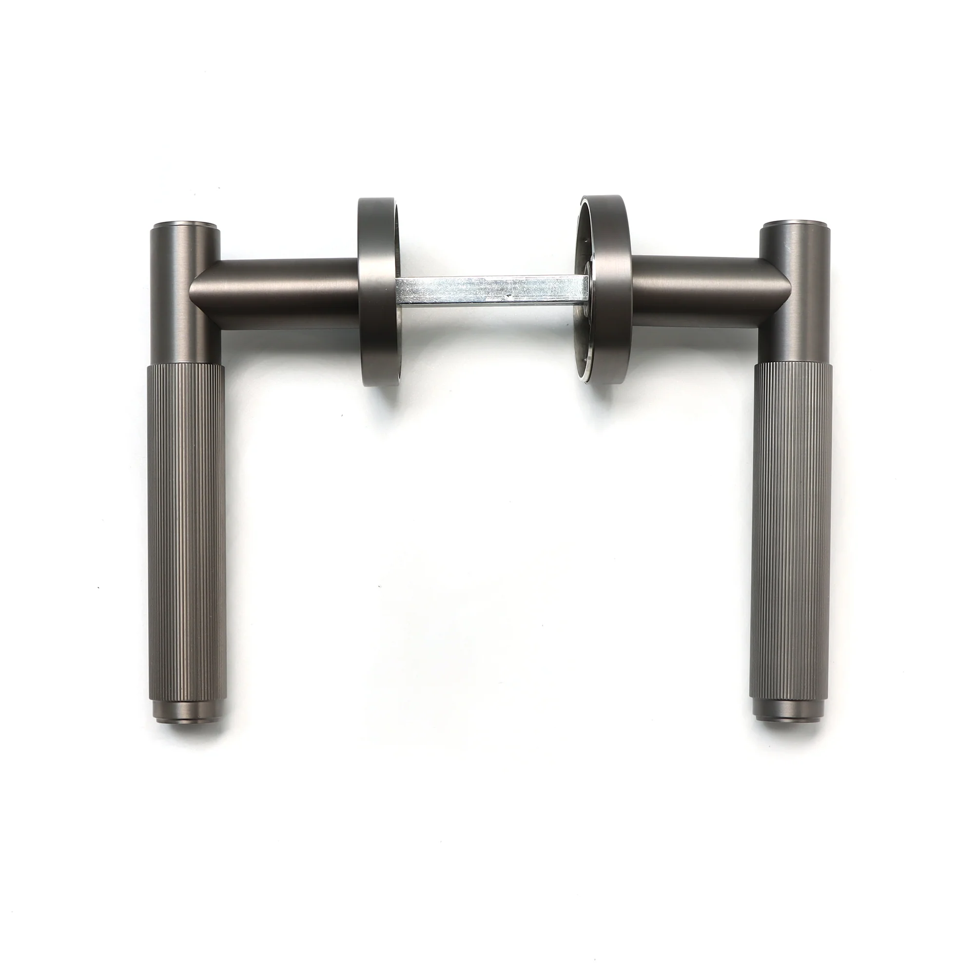 Fluted Lever on Round Rose Door Handle Set - Satin Stainless Steel (123381) - Image 3