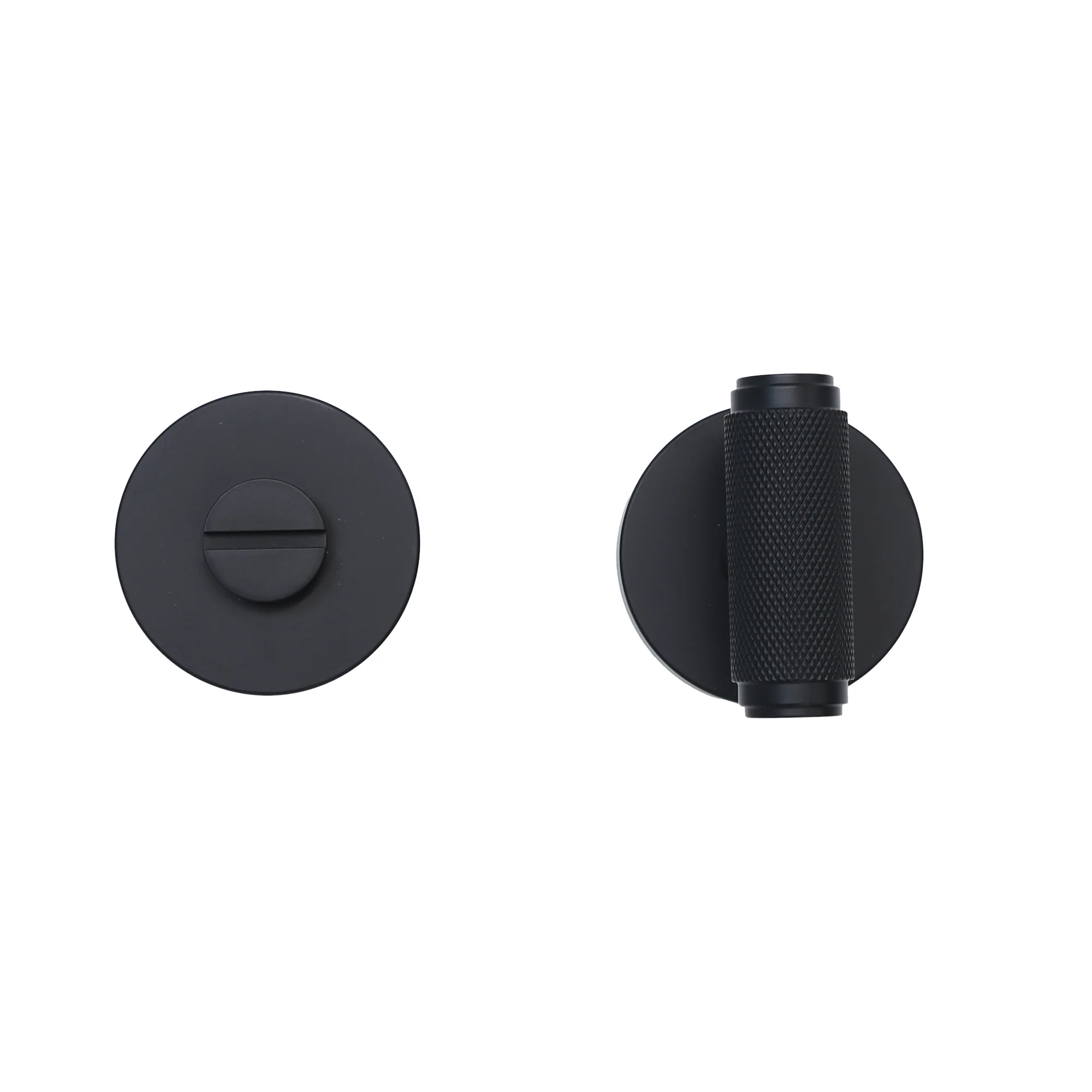 Knurled Lever on Round Rose Bathroom Door Handle Set - Matt Black (123388) - Image 2