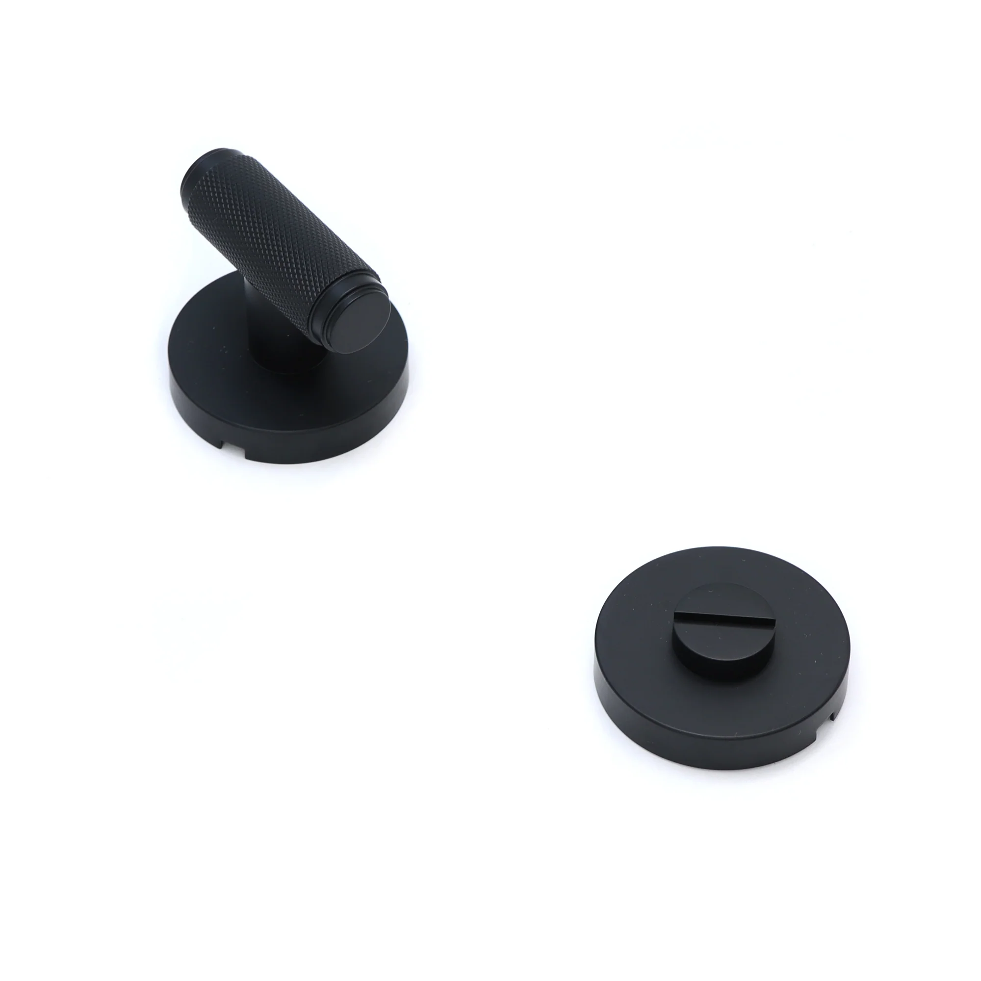 Knurled Lever on Round Rose Bathroom Door Handle Set - Matt Black (123388) - Image 3