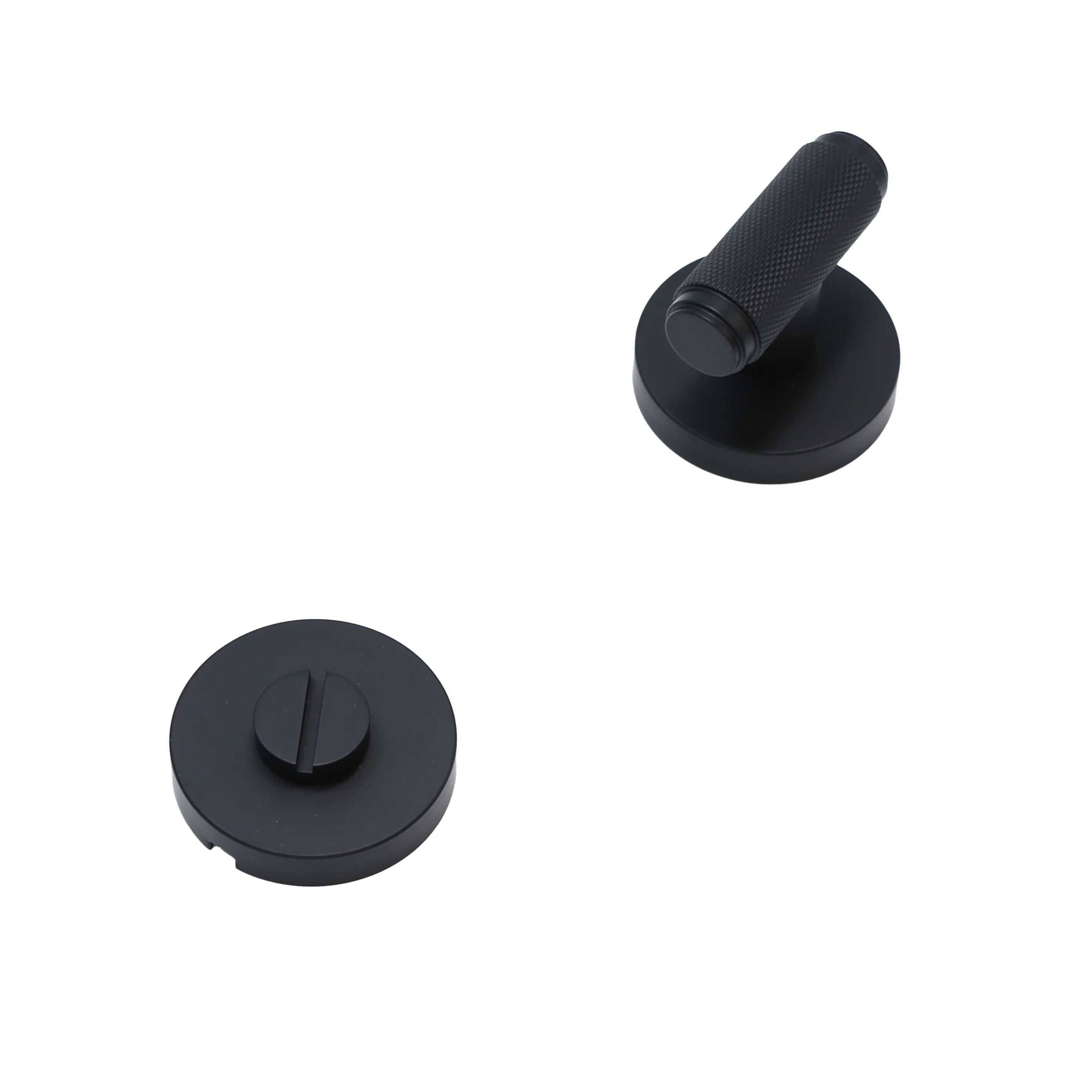 Knurled Lever on Round Rose Bathroom Door Handle Set - Matt Black (123388) - Image 4