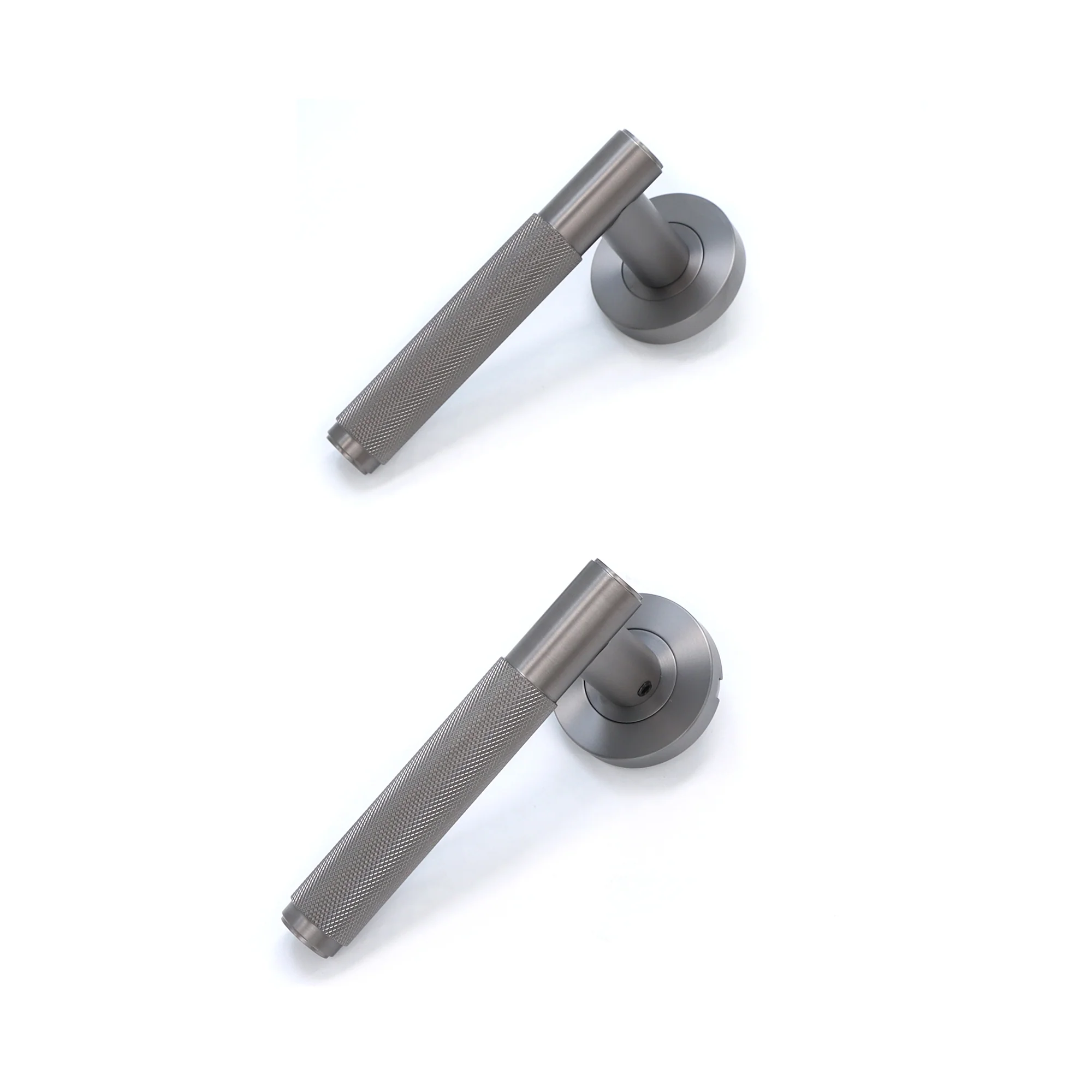 Knurled Lever on Round Rose Door Handle Set - Gun Metal (123380) - Image 4