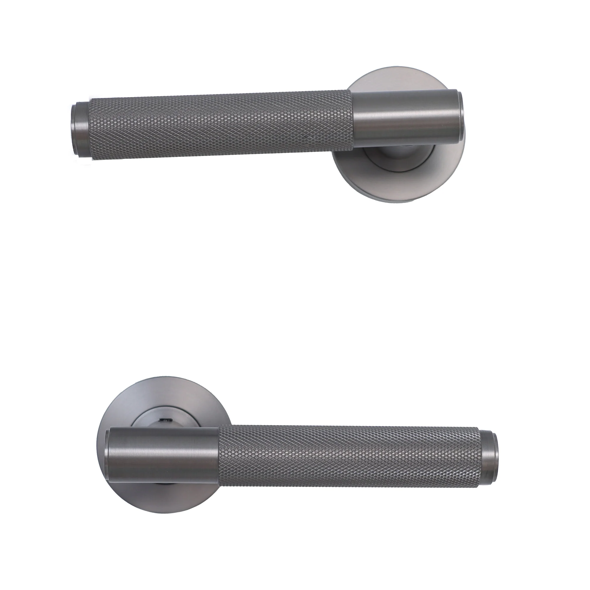 Knurled Lever on Round Rose Door Handle Set - Gun Metal (123380) - Image 5