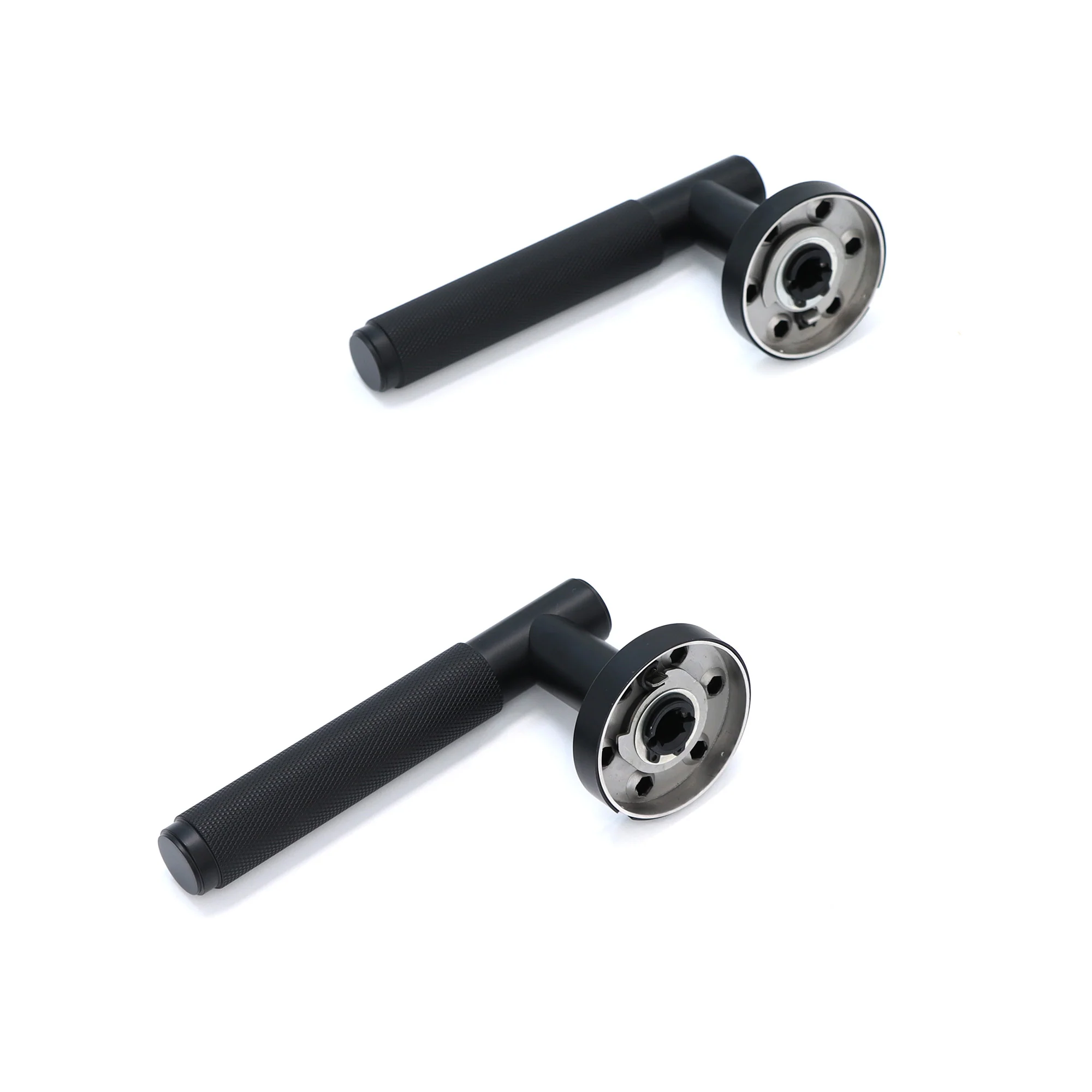 Knurled Lever on Round Rose Door Handle Set - Matt Black (123378) - Image 3