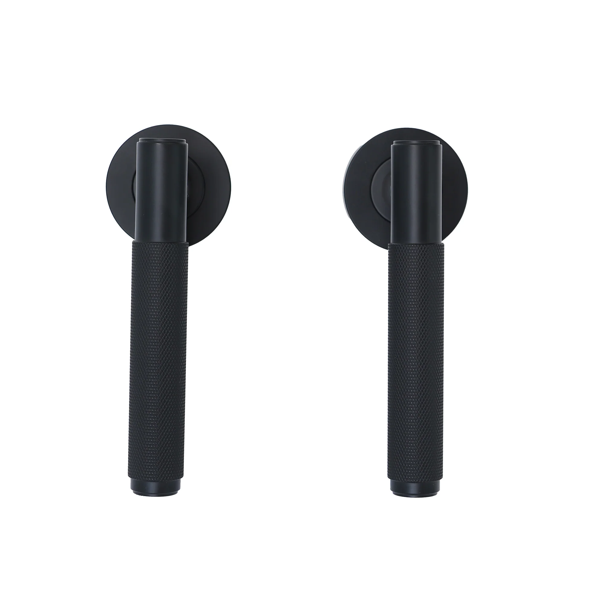 Knurled Lever on Round Rose Door Handle Set - Matt Black (123378) - Image 4