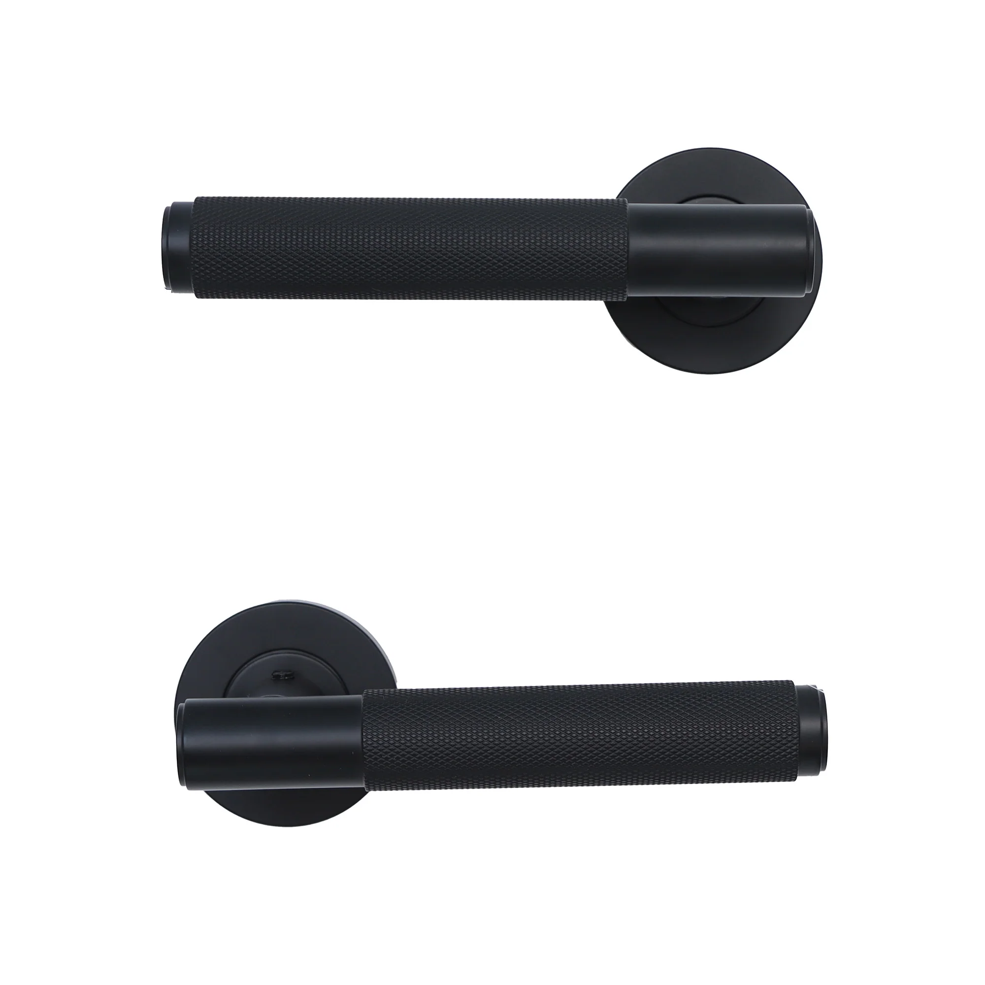 Knurled Lever on Round Rose Door Handle Set - Matt Black (123378) - Image 6