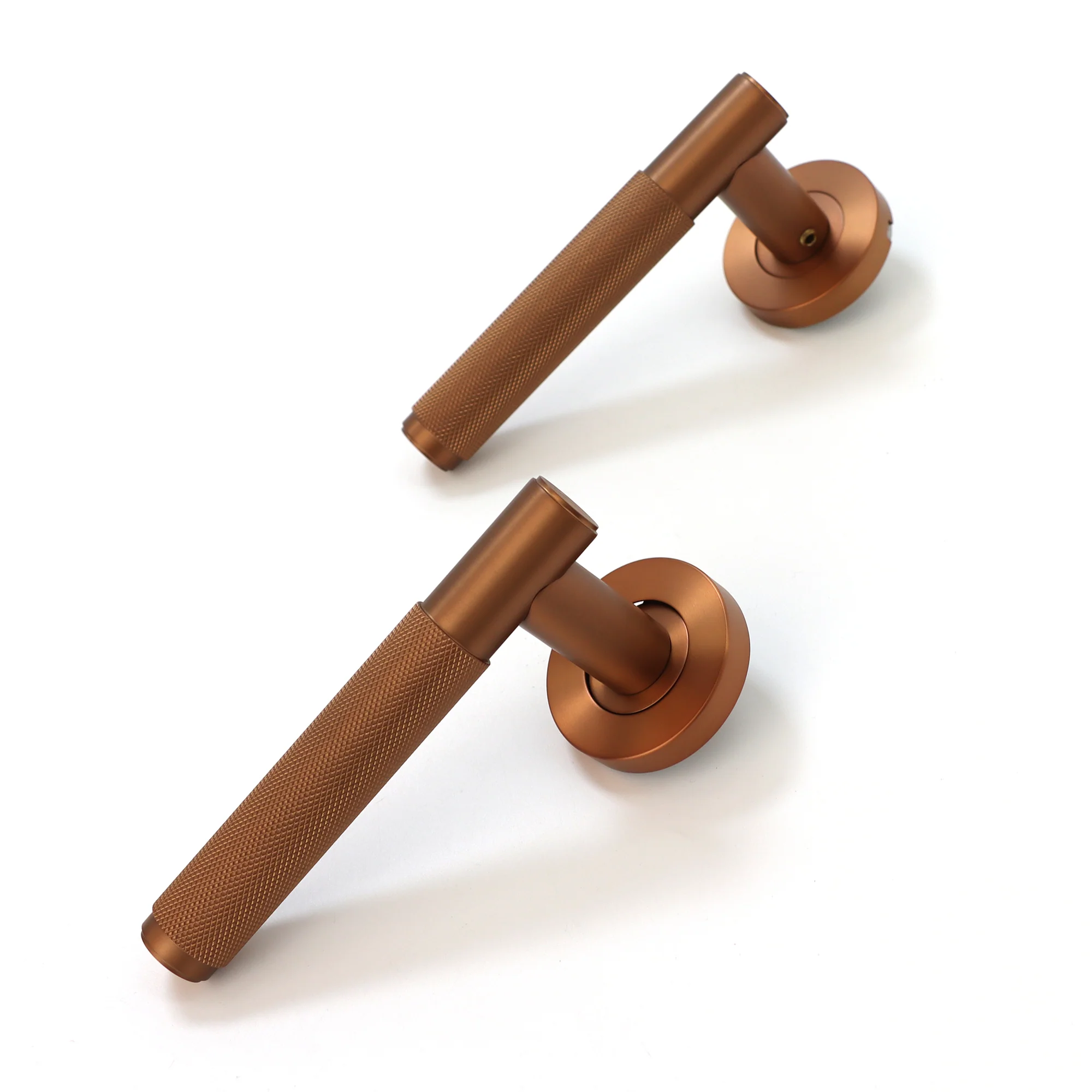 Knurled Lever on Round Rose Door Handle Set - Rose Gold (123379)