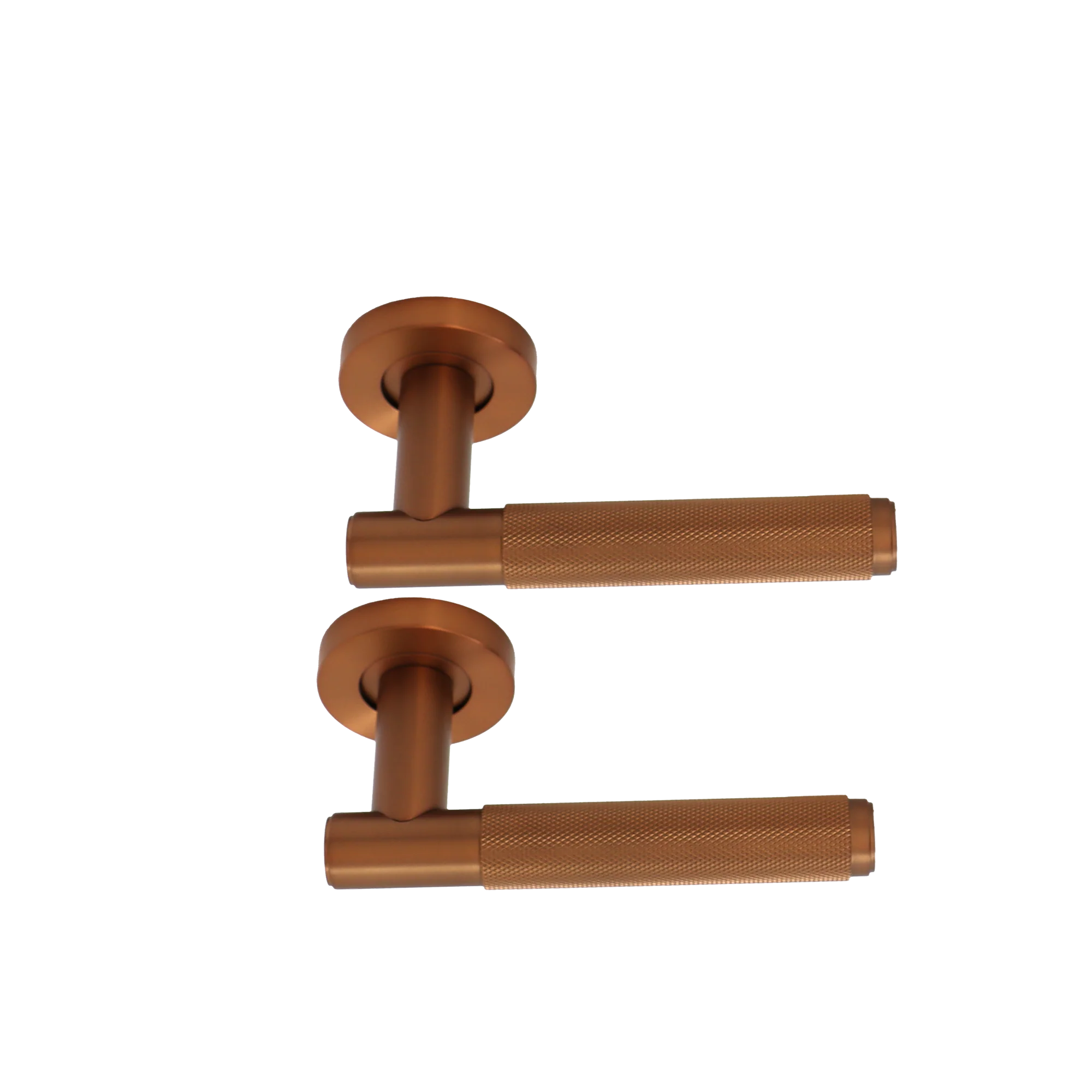 Knurled Lever on Round Rose Door Handle Set - Rose Gold (123379) - Image 4