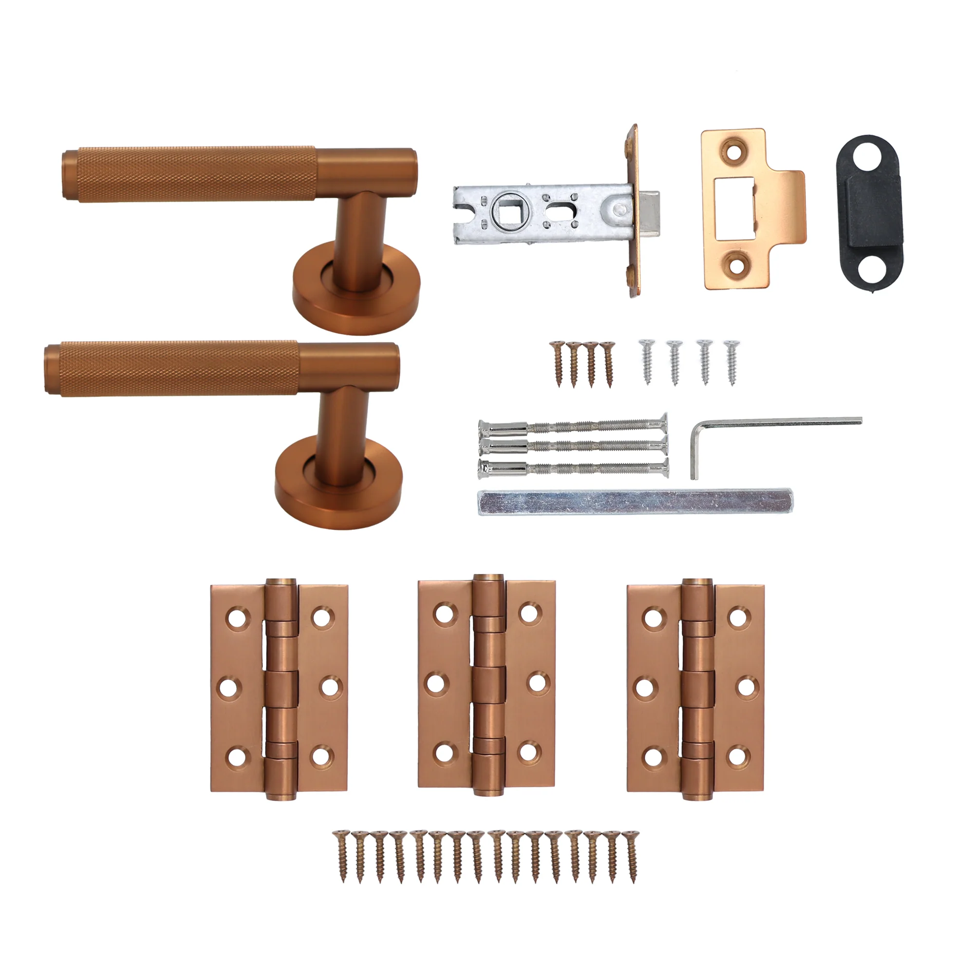 Knurled Lever on Round Rose Door Handle Set - Rose Gold (123379) - Image 7