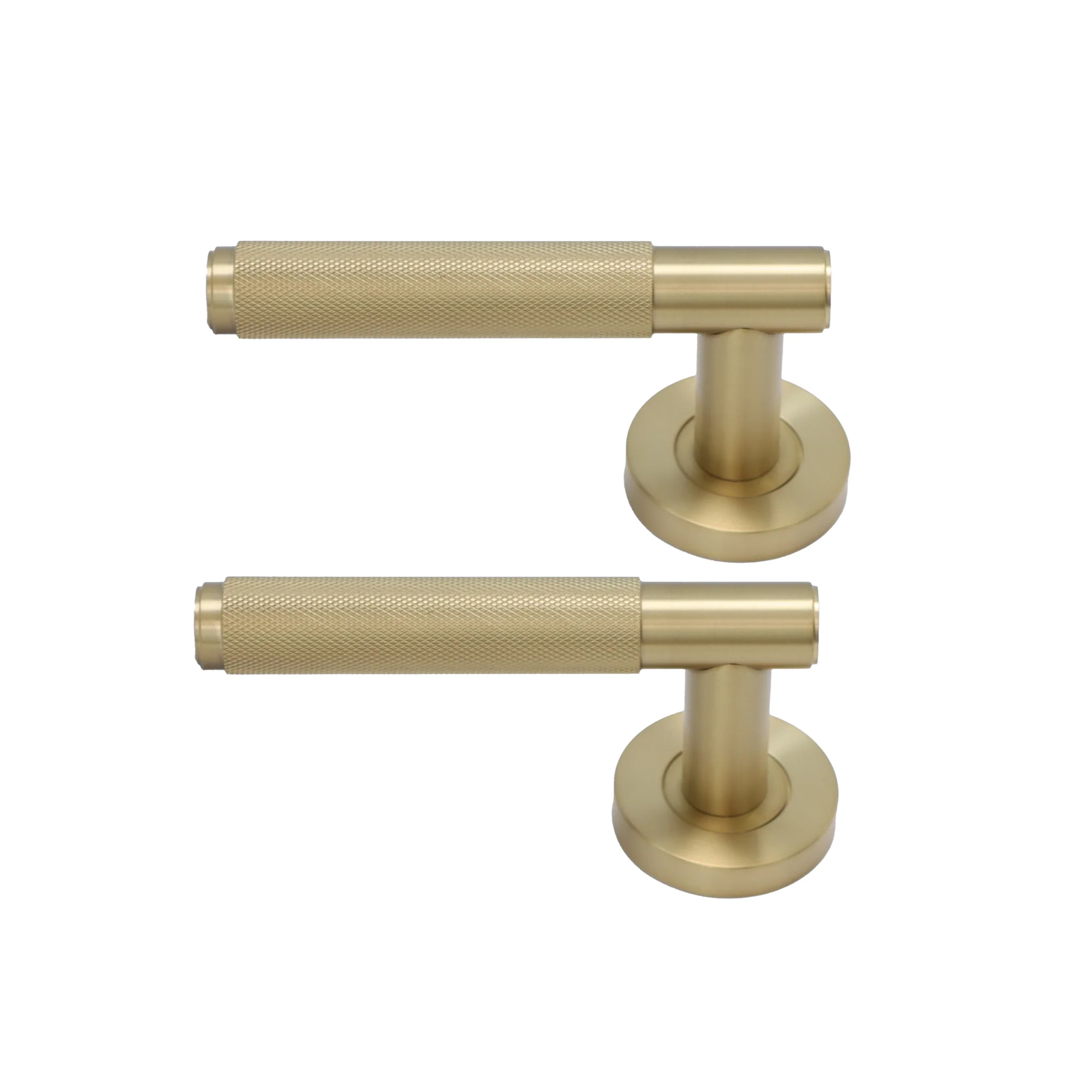 Knurled Lever on Round Rose Door Handle Set - Satin Gold (123377)