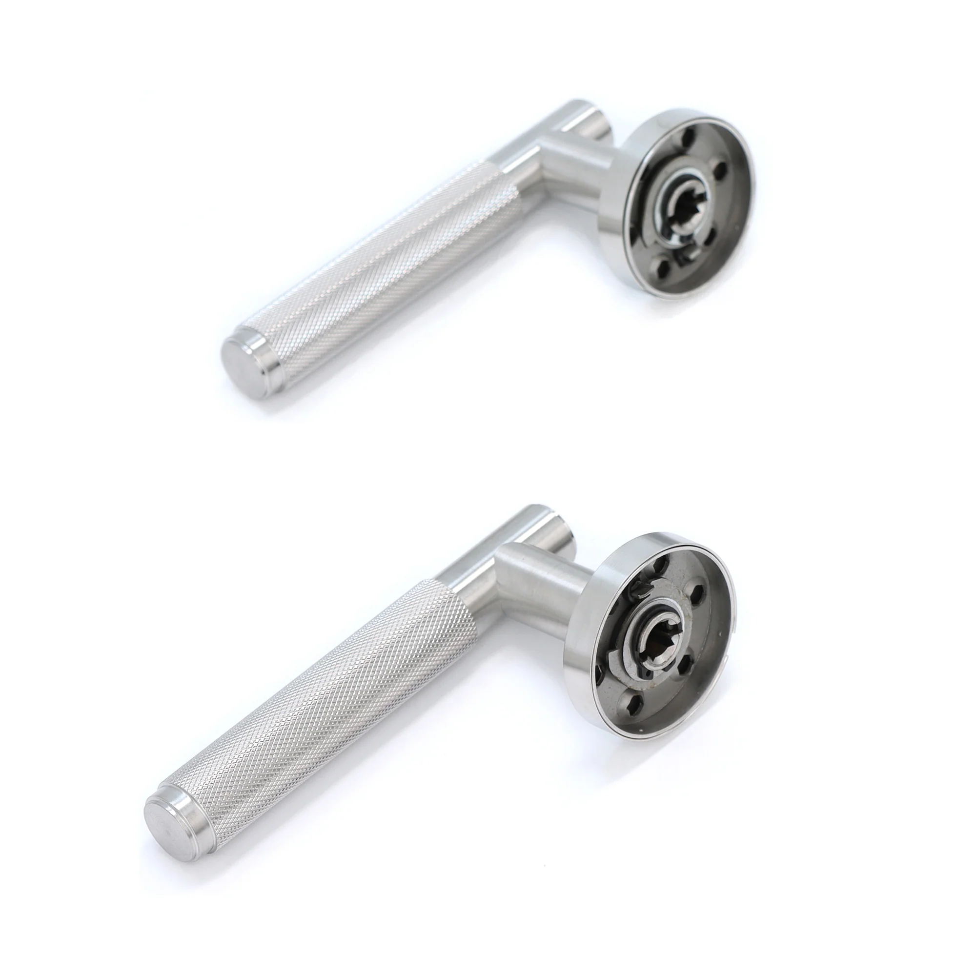 Knurled Lever on Round Rose Door Handle Set - Satin Stainless Steel (123376) - Image 11