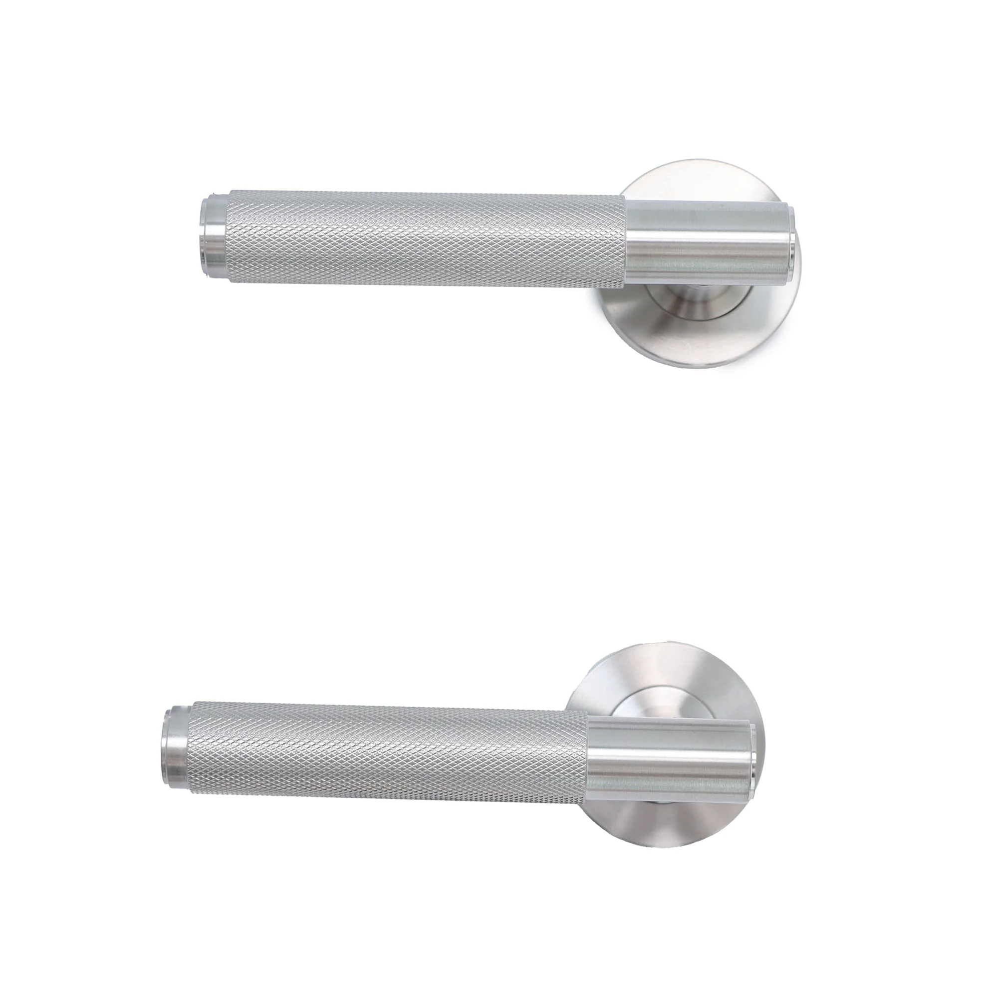 Knurled Lever on Round Rose Door Handle Set - Satin Stainless Steel (123376) - Image 12