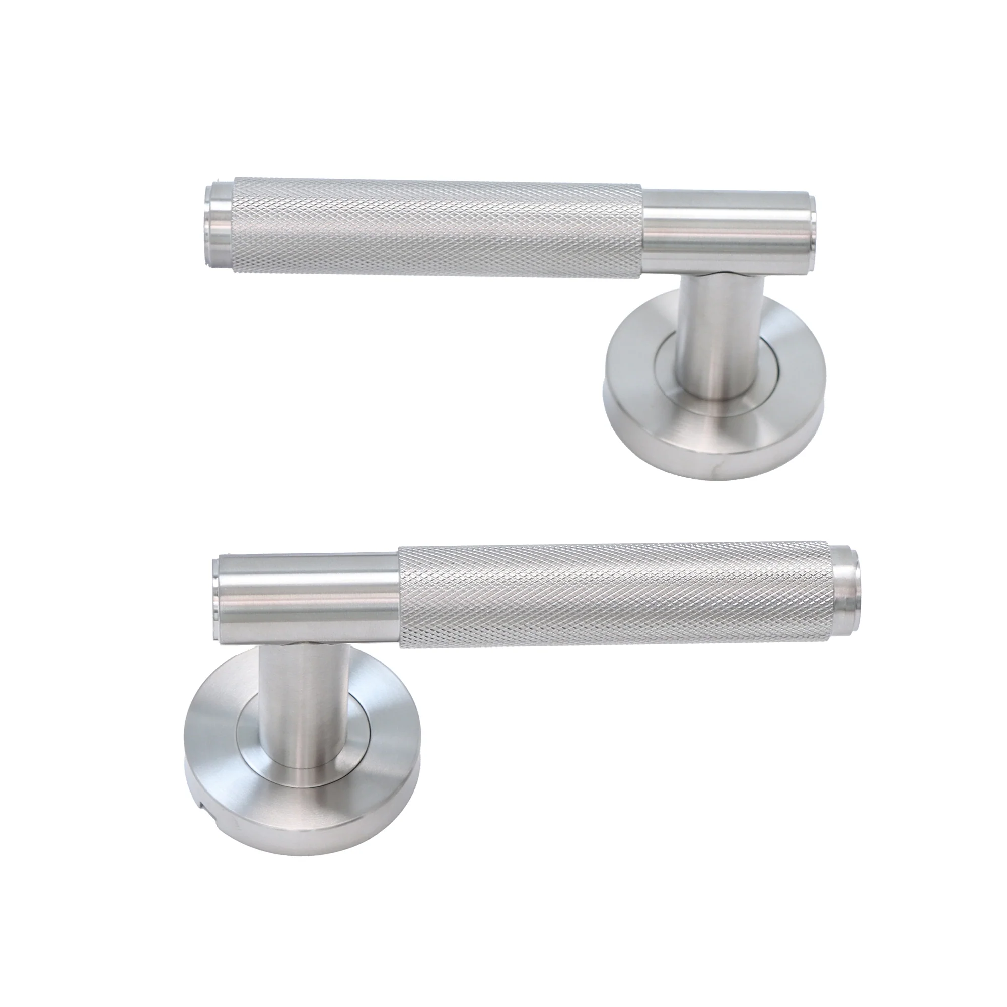 Knurled Lever on Round Rose Door Handle Set - Satin Stainless Steel (123376) - Image 13