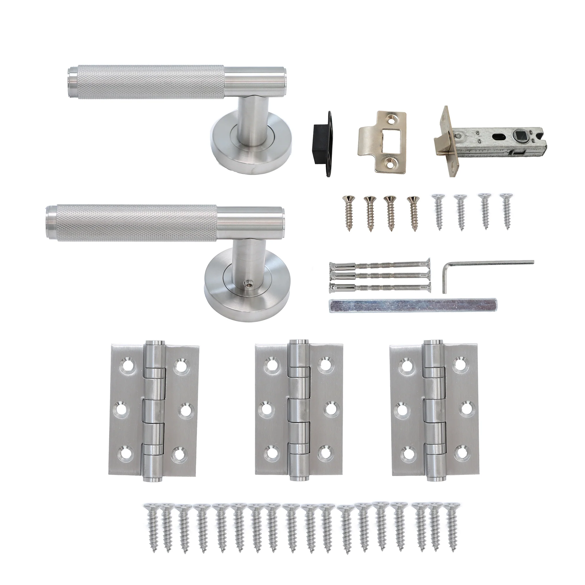 Knurled Lever on Round Rose Door Handle Set - Satin Stainless Steel (123376) - Image 6