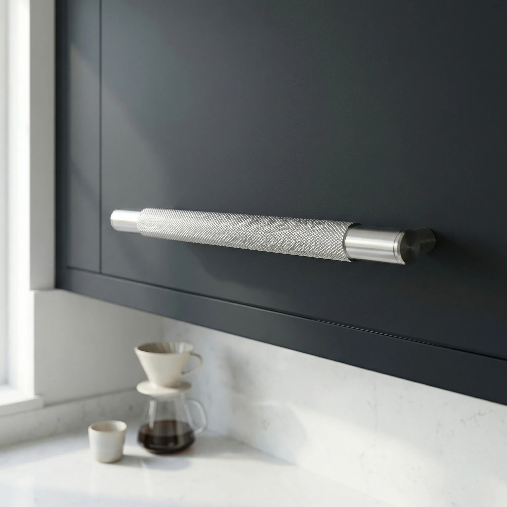 Knurled Medium Round T-Bar Pull Handle - Satin Stainless Steel (123411) - Image 2