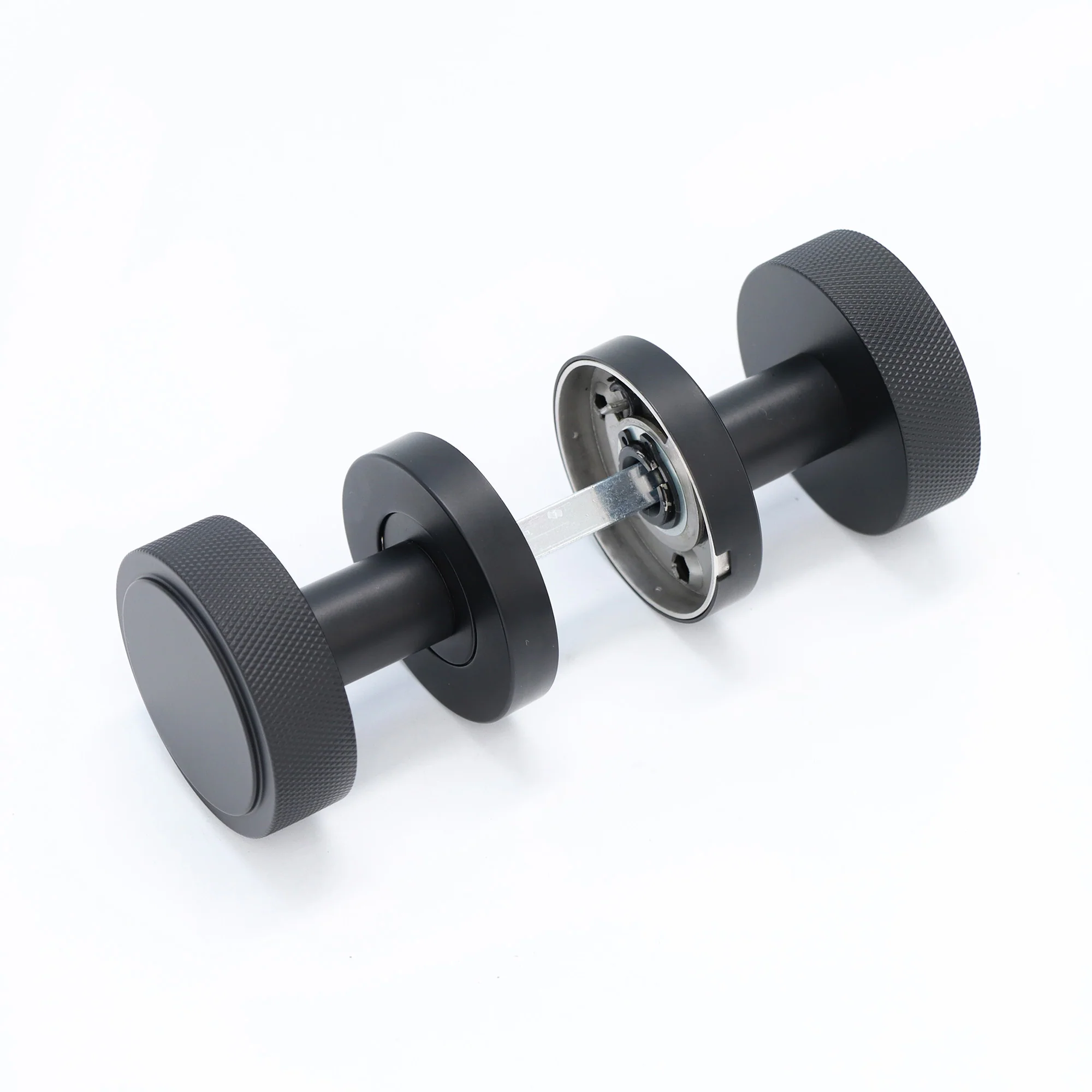 Knurled Round Rose Door Knob Set - Matt Black (123398) - Image 5