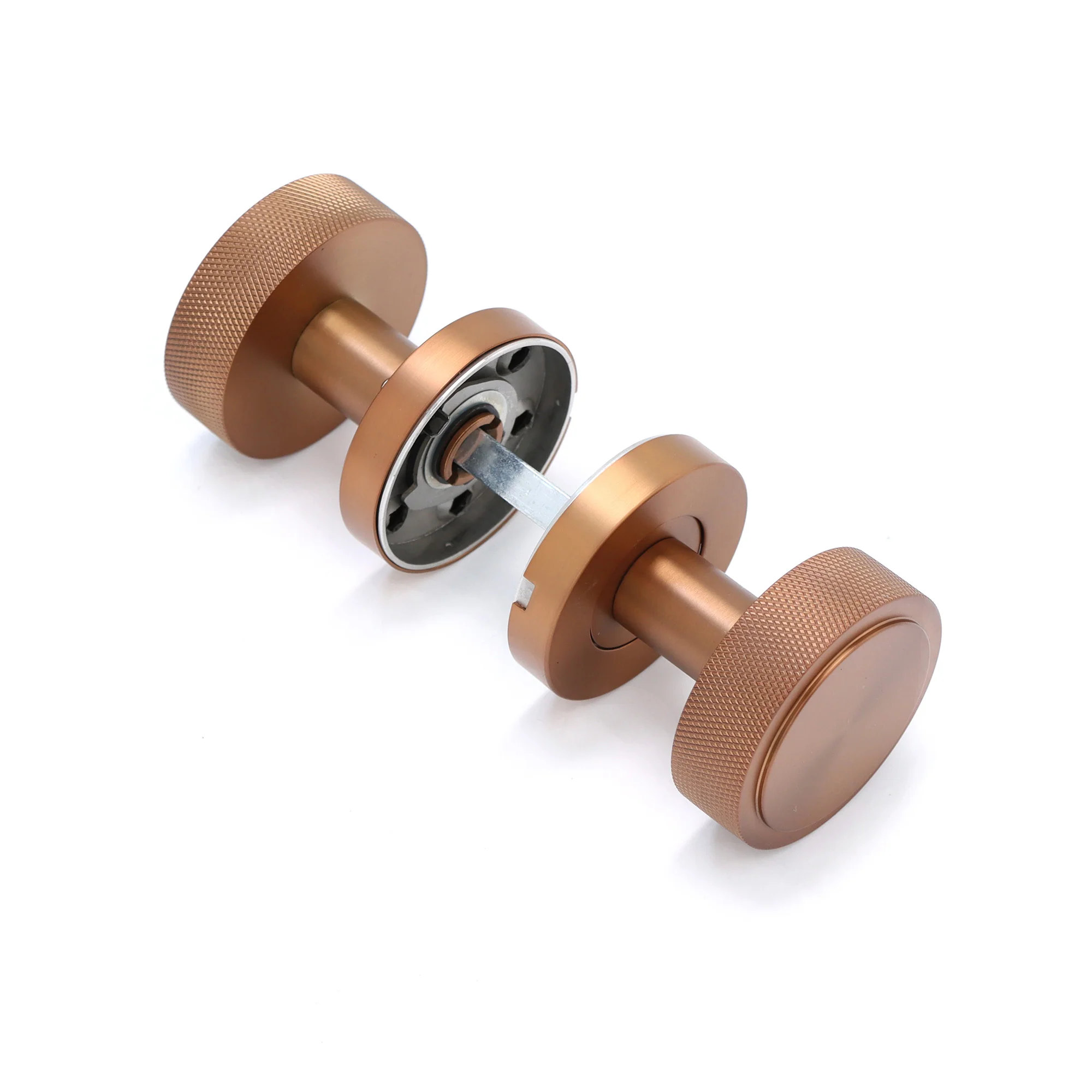 Knurled Round Rose Door Knob Set - Rose Gold (123399) - Image 3