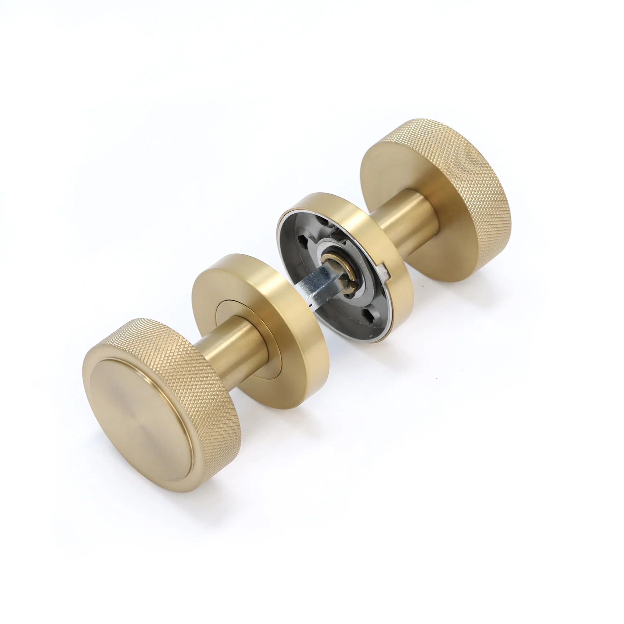 Knurled Round Rose Door Knob Set - Satin Gold (123397) - Image 5