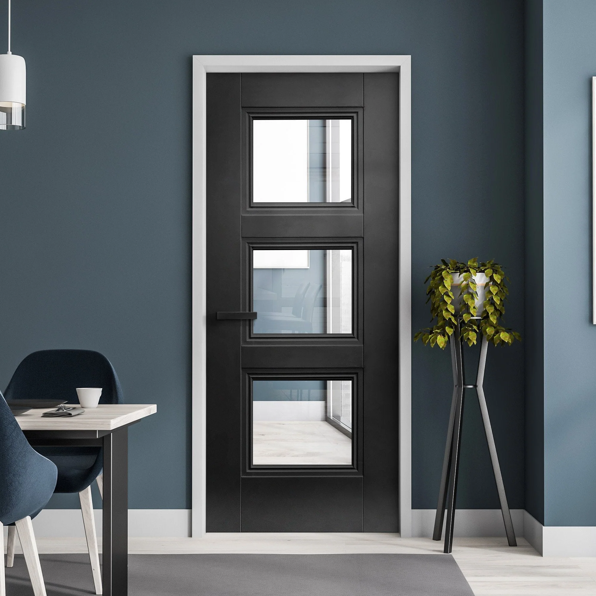 Black Fully Finished Internal Elegance Ripley 3 Light Clear Glass Made-to-Measure Door
