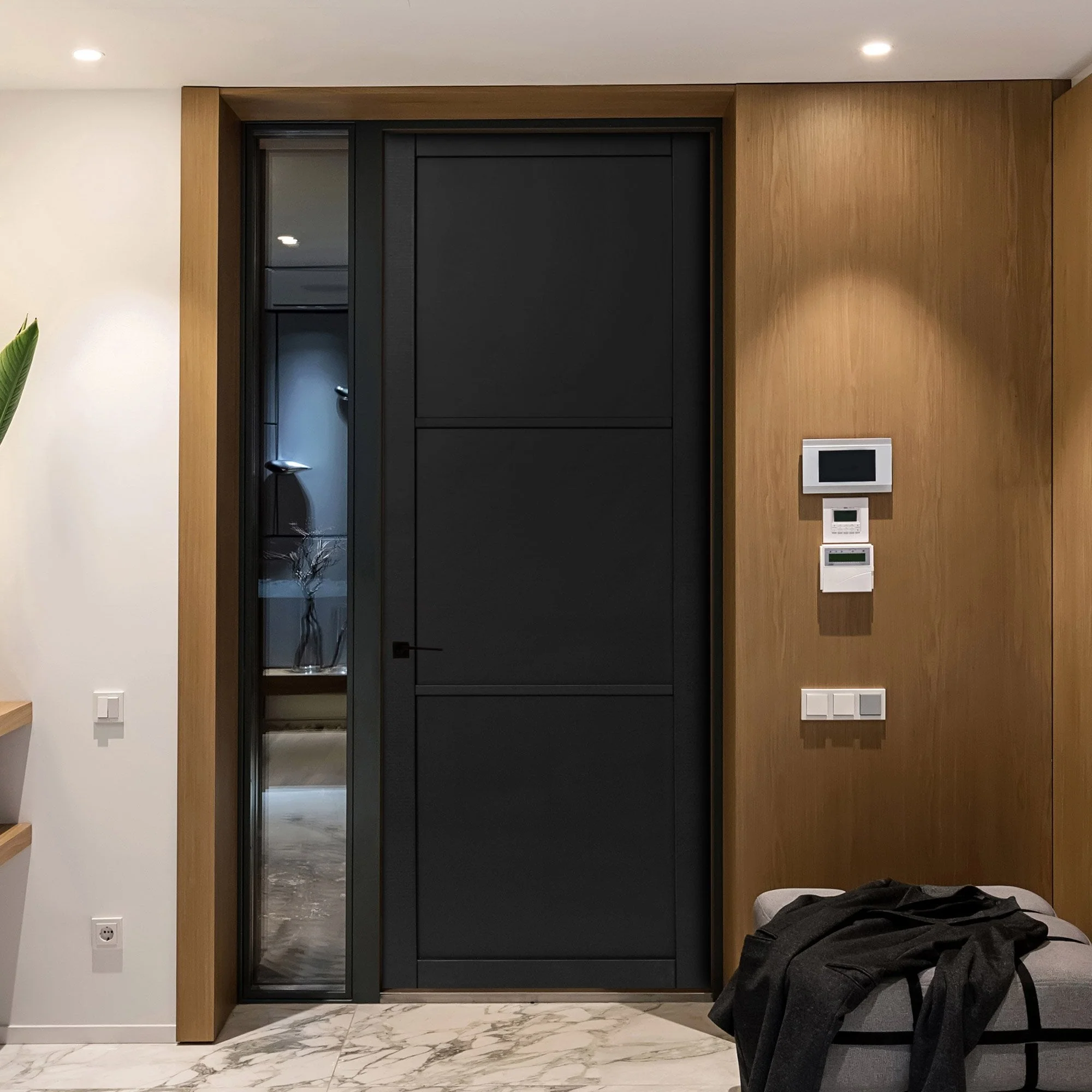 Jet Black Internal Fully Finished Industrial Studio 3 Panel Made-to-Measure Door (120538)