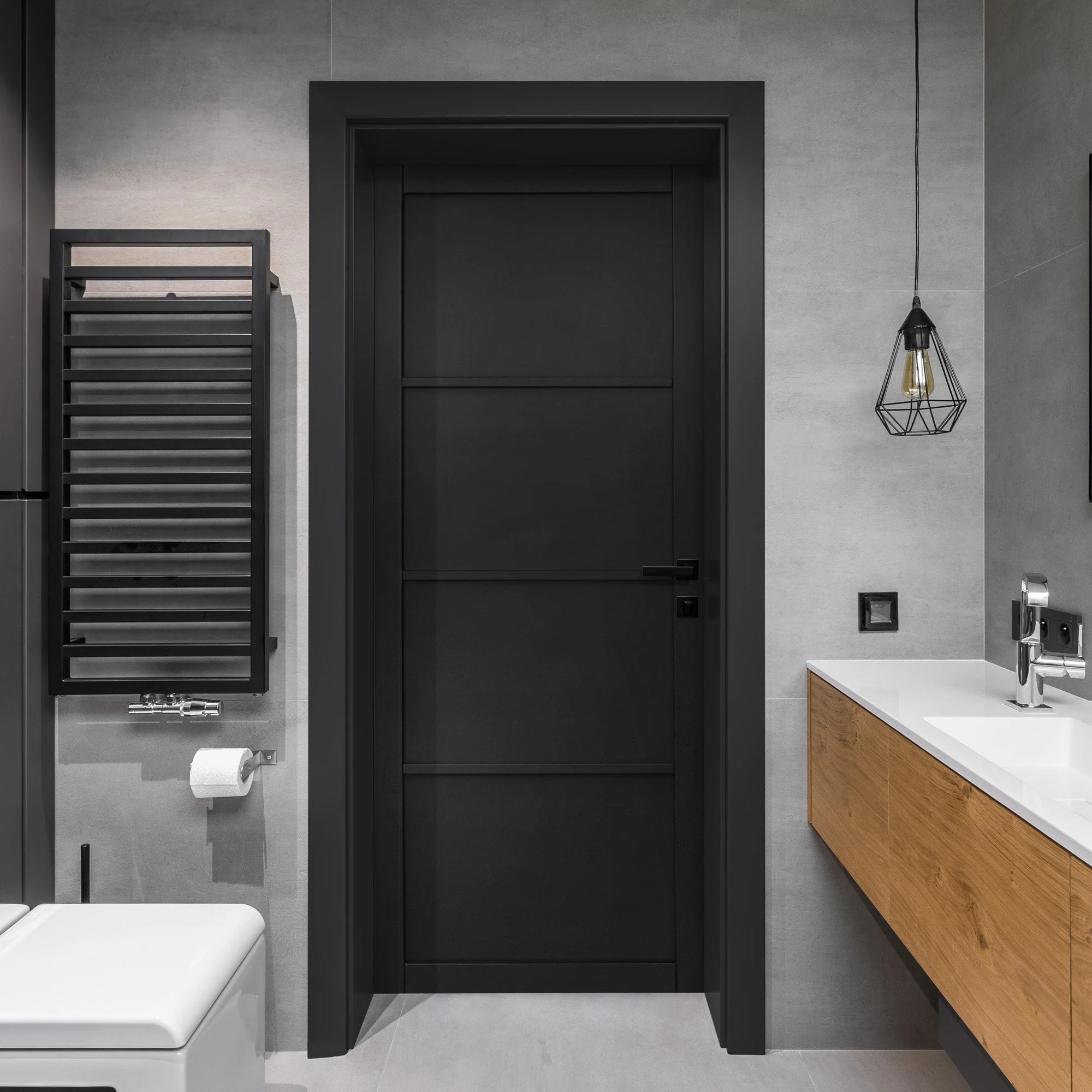 Jet Black Internal Fully Finished Industrial Studio 4 Panel Made-to-Measure Door (120541)