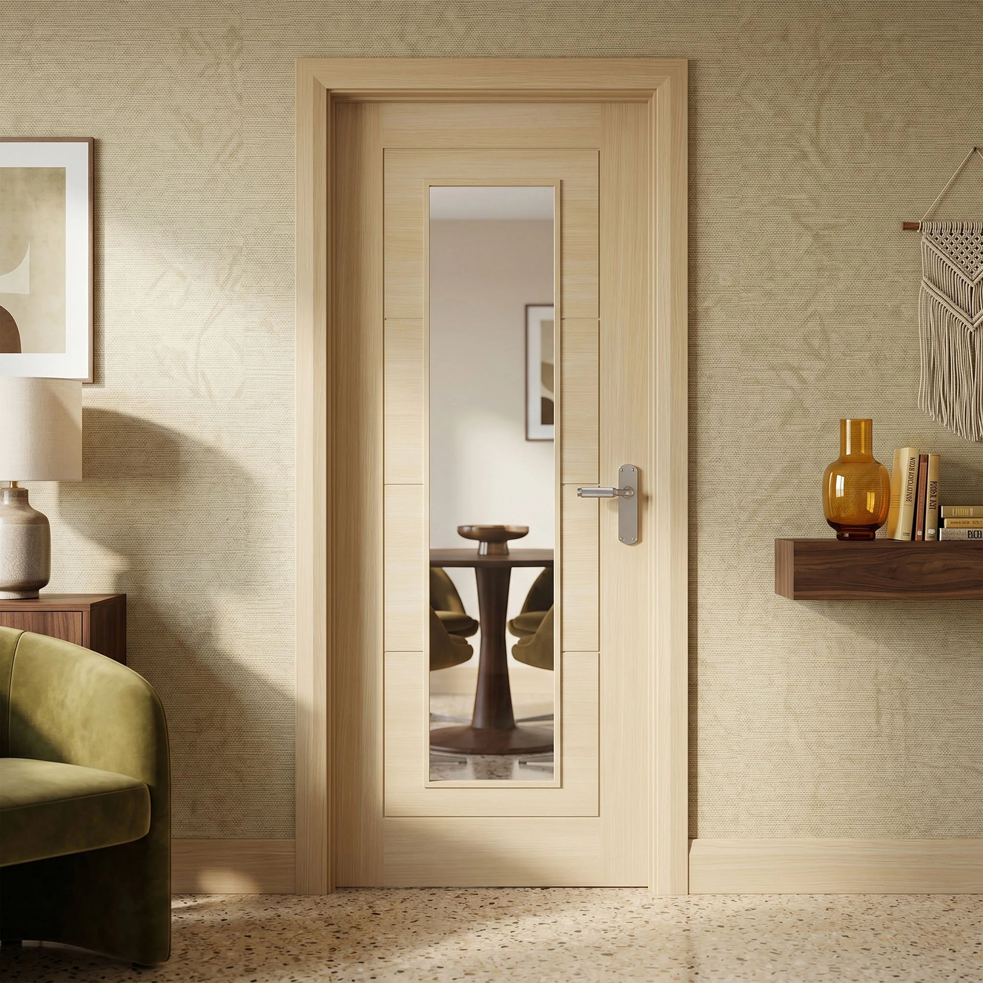 Blonde Oak Internal Fully Finished Endure Laminate Ladder Clear Glass Door (121993)